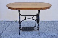 Antique Victorian Cast Iron Treadle Sewing Machine Base Side Table Oval Oak Top