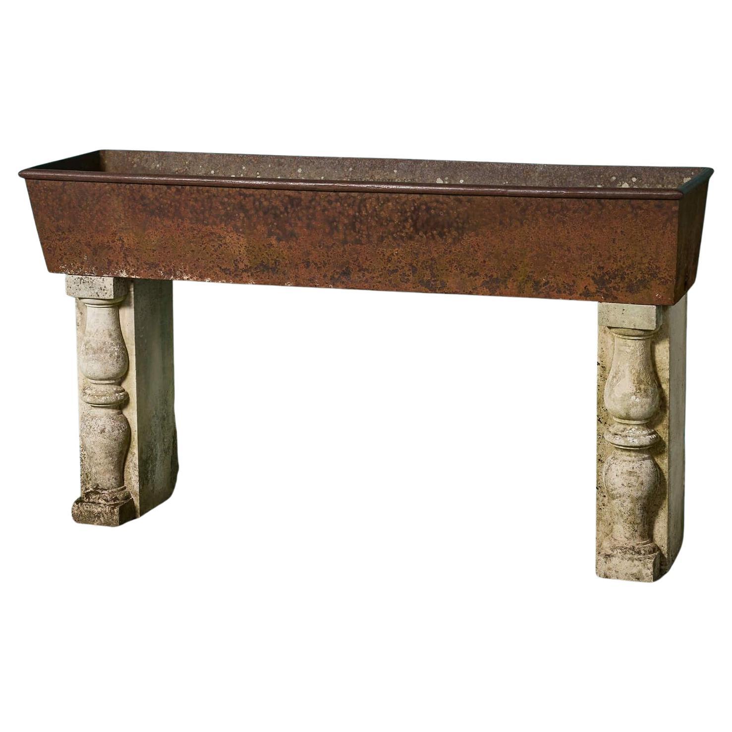 Antique Victorian Cast Iron Trough on Limestone Stands