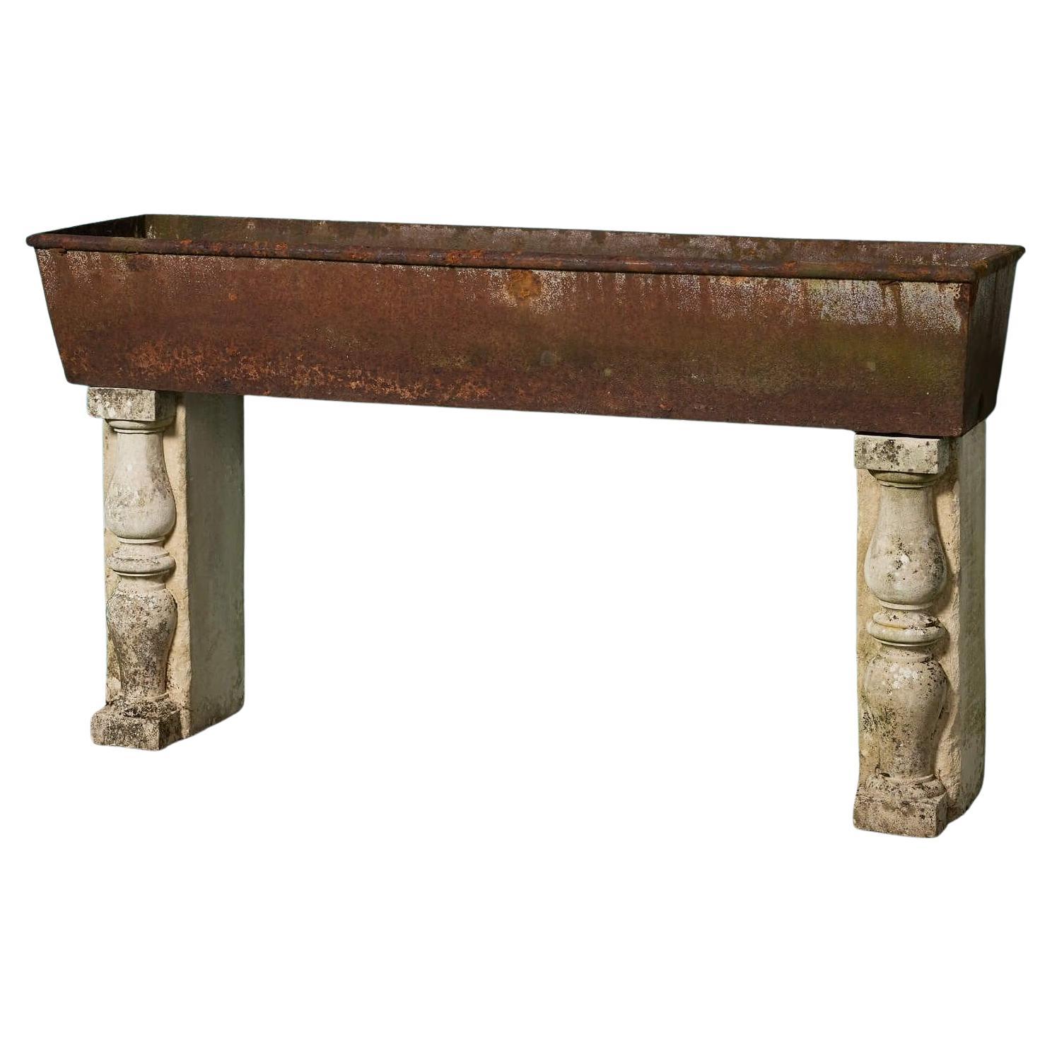 Antique Victorian Cast Iron Trough on Portland Limestone Stands For Sale