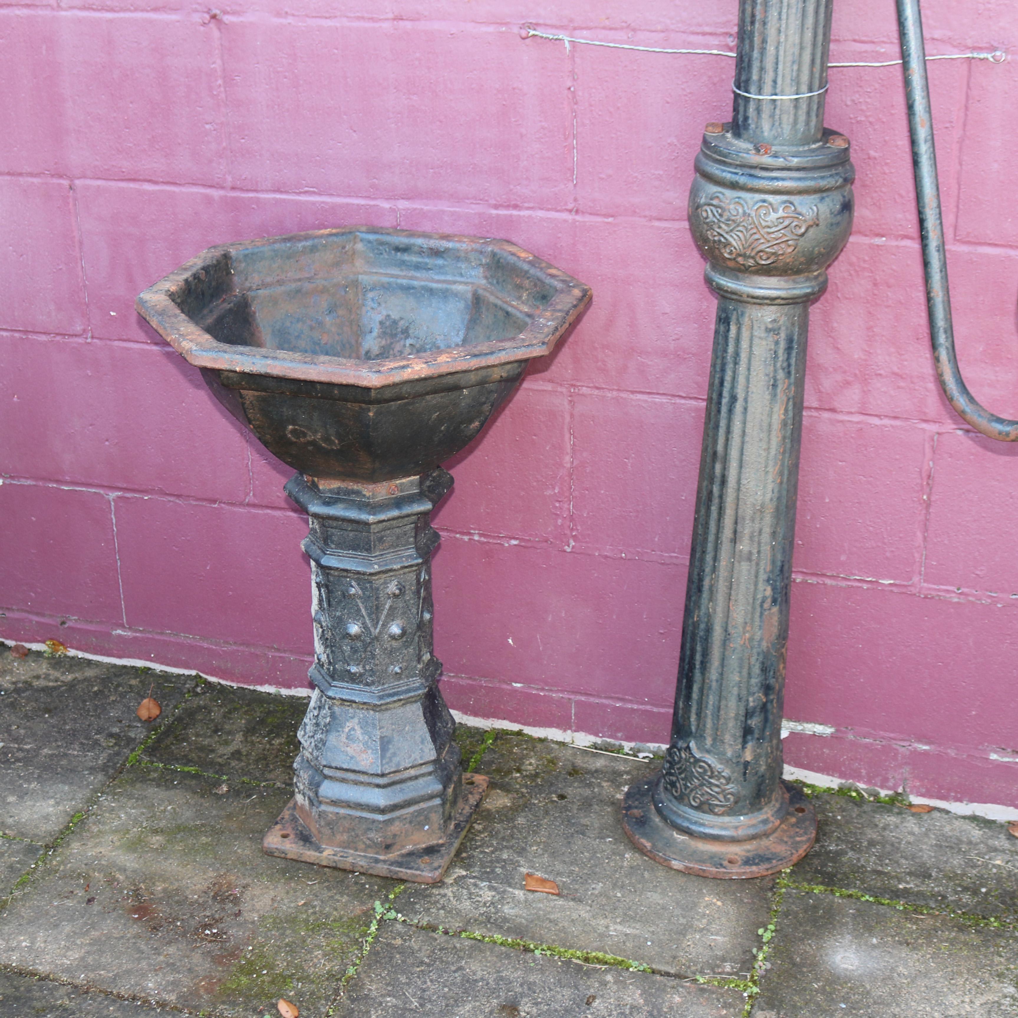 19th Century Antique Victorian Cast Iron Well Pump with Basin C1880