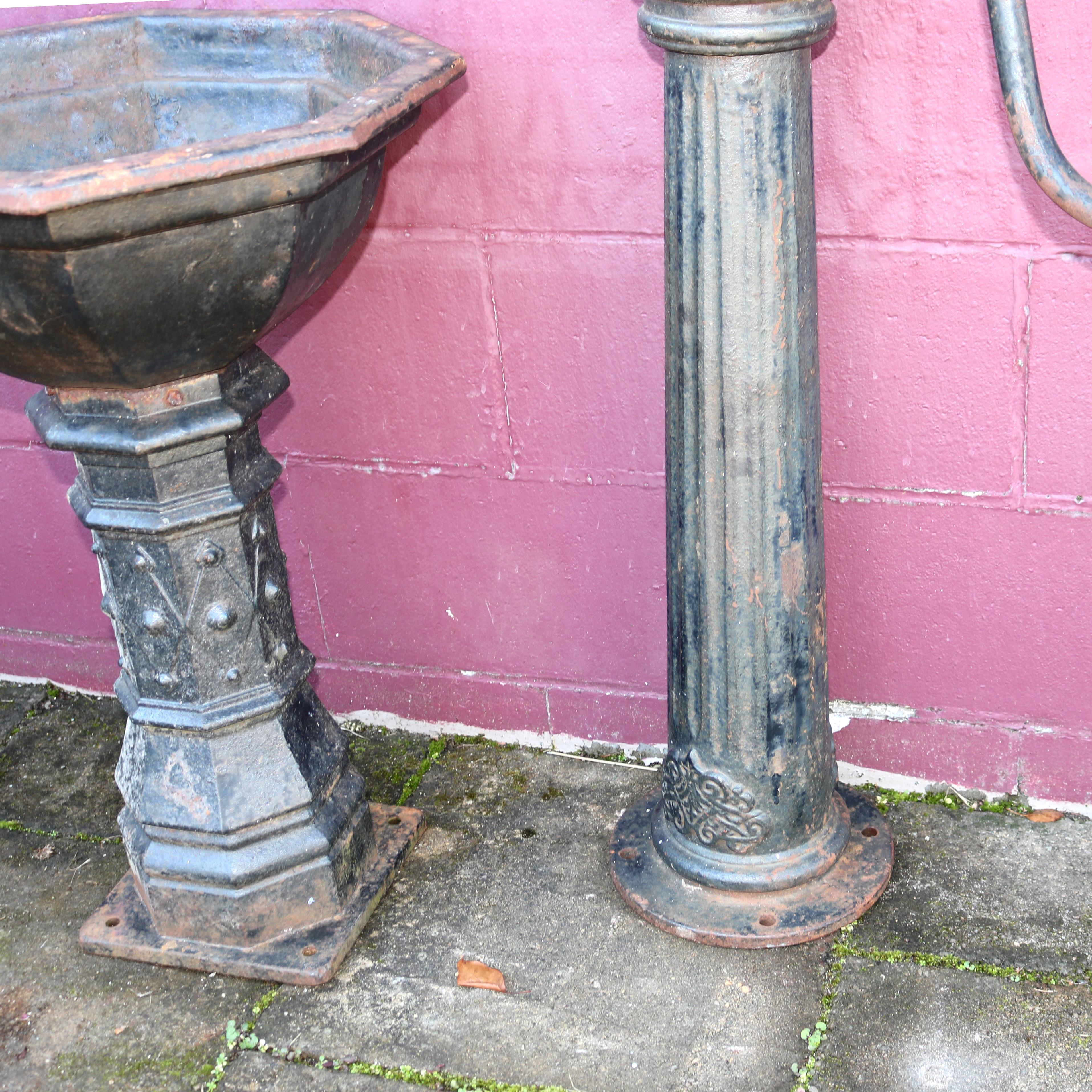 Antique Victorian Cast Iron Well Pump with Basin C1880 2