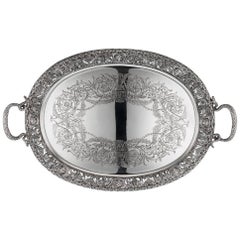 Antique Victorian Cellini Solid Silver Large Tray, Mappin & Webb, circa 1897