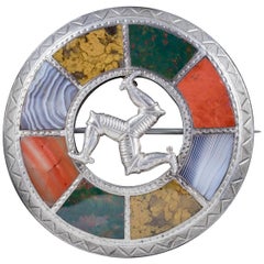 Antique Victorian Celtic Isle of Man Brooch Agate Silver, circa 1860