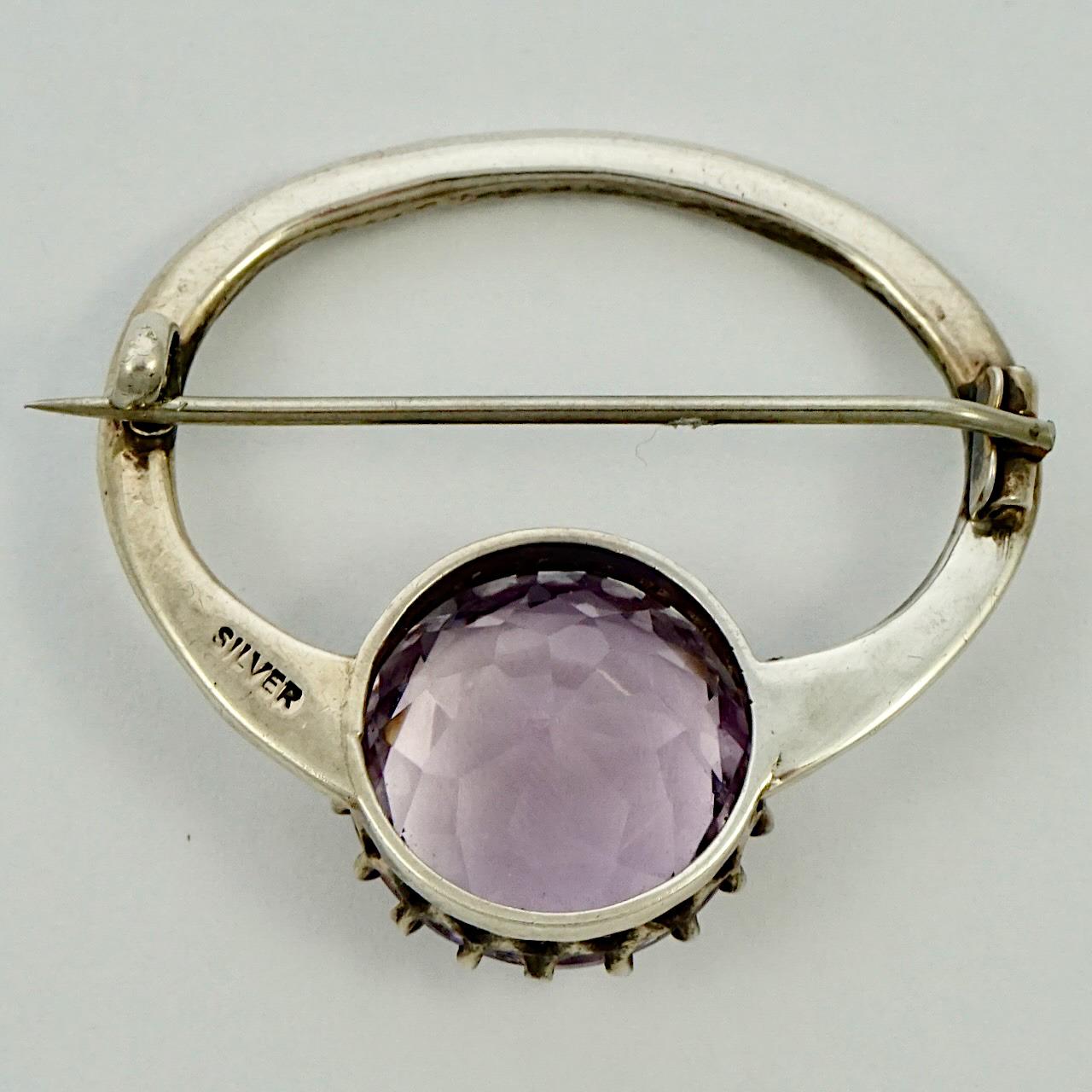 Antique Victorian Celtic Silver and Faux Amethyst Brooch For Sale 2