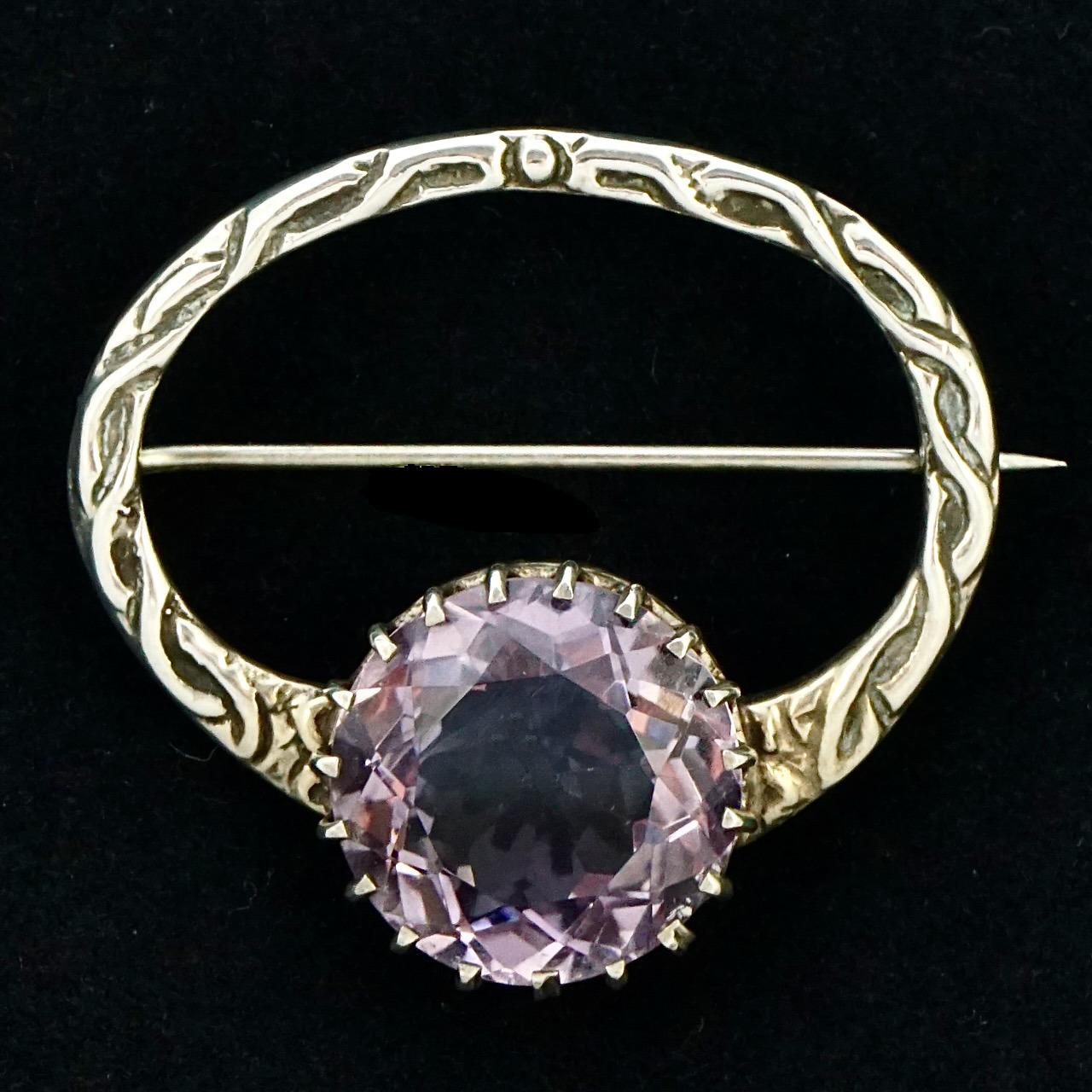 Antique Victorian Celtic Silver and Faux Amethyst Brooch For Sale 4