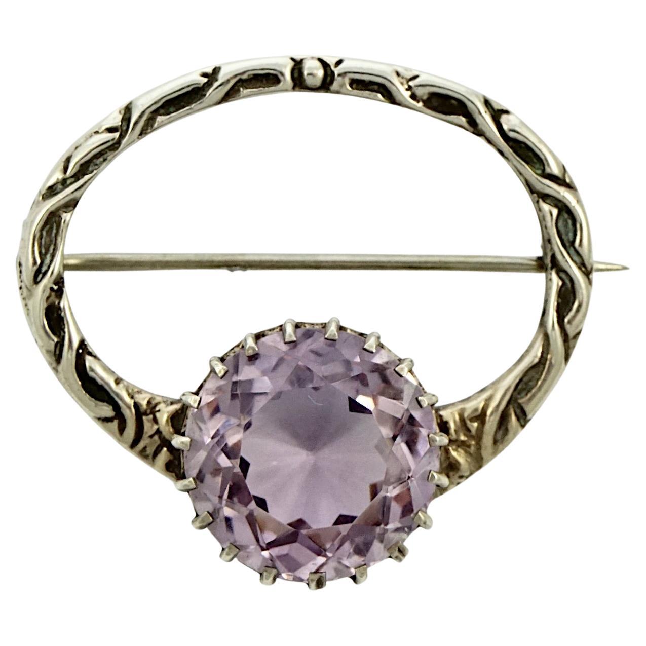 Antique Victorian Celtic Silver and Faux Amethyst Brooch For Sale