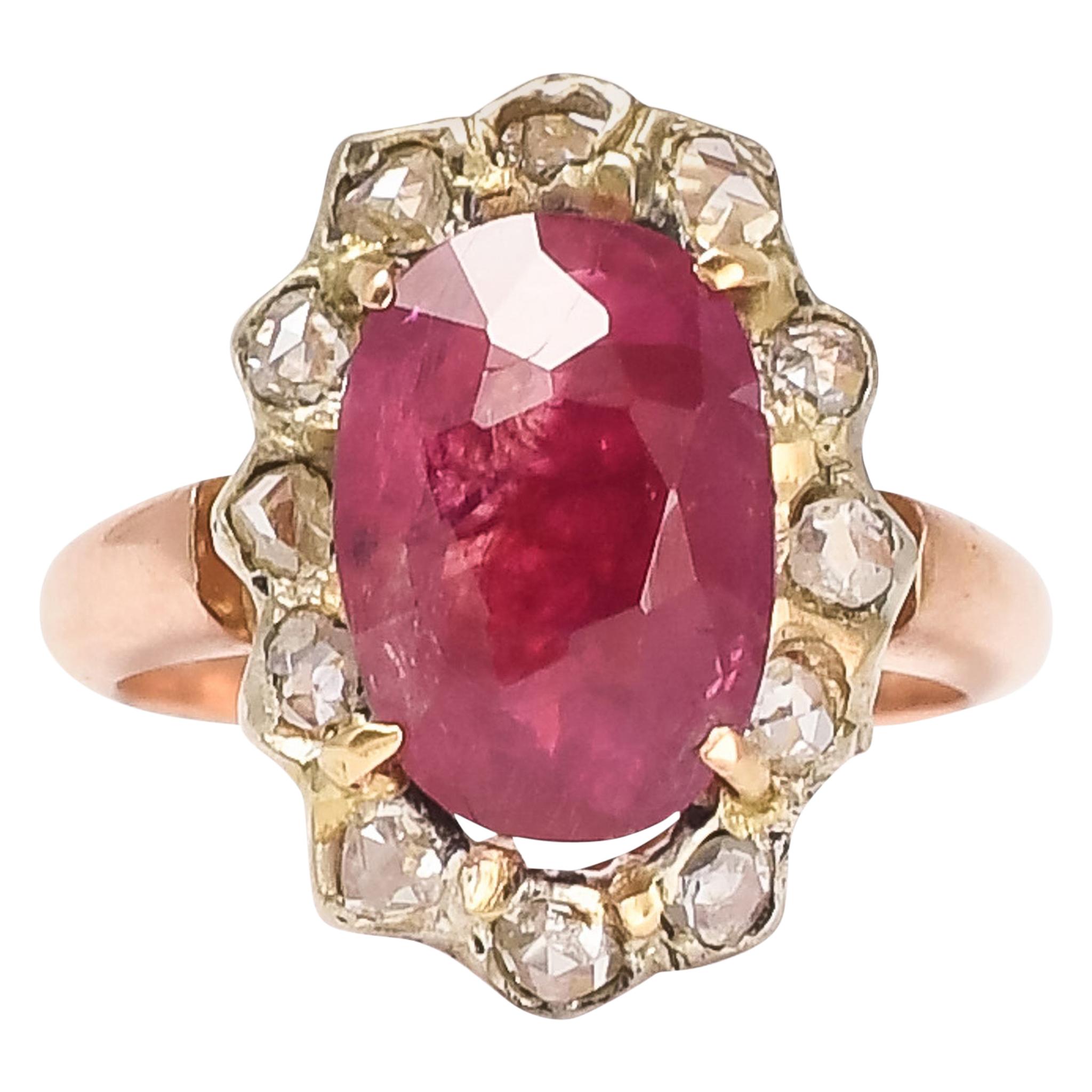 Antique Victorian Certified 5 Carat Burma Ruby Cluster Ring
