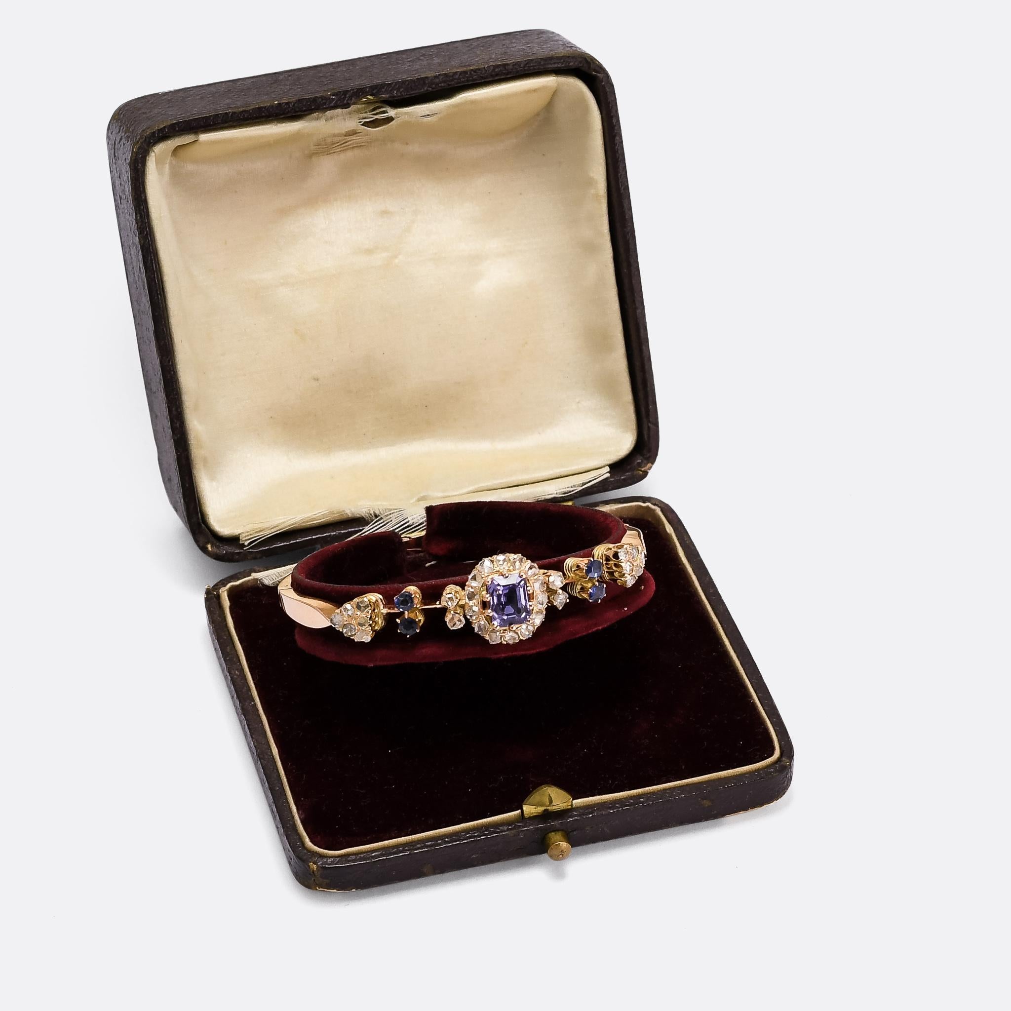Women's or Men's Antique Victorian Certified Blue Spinel Diamond Bangle