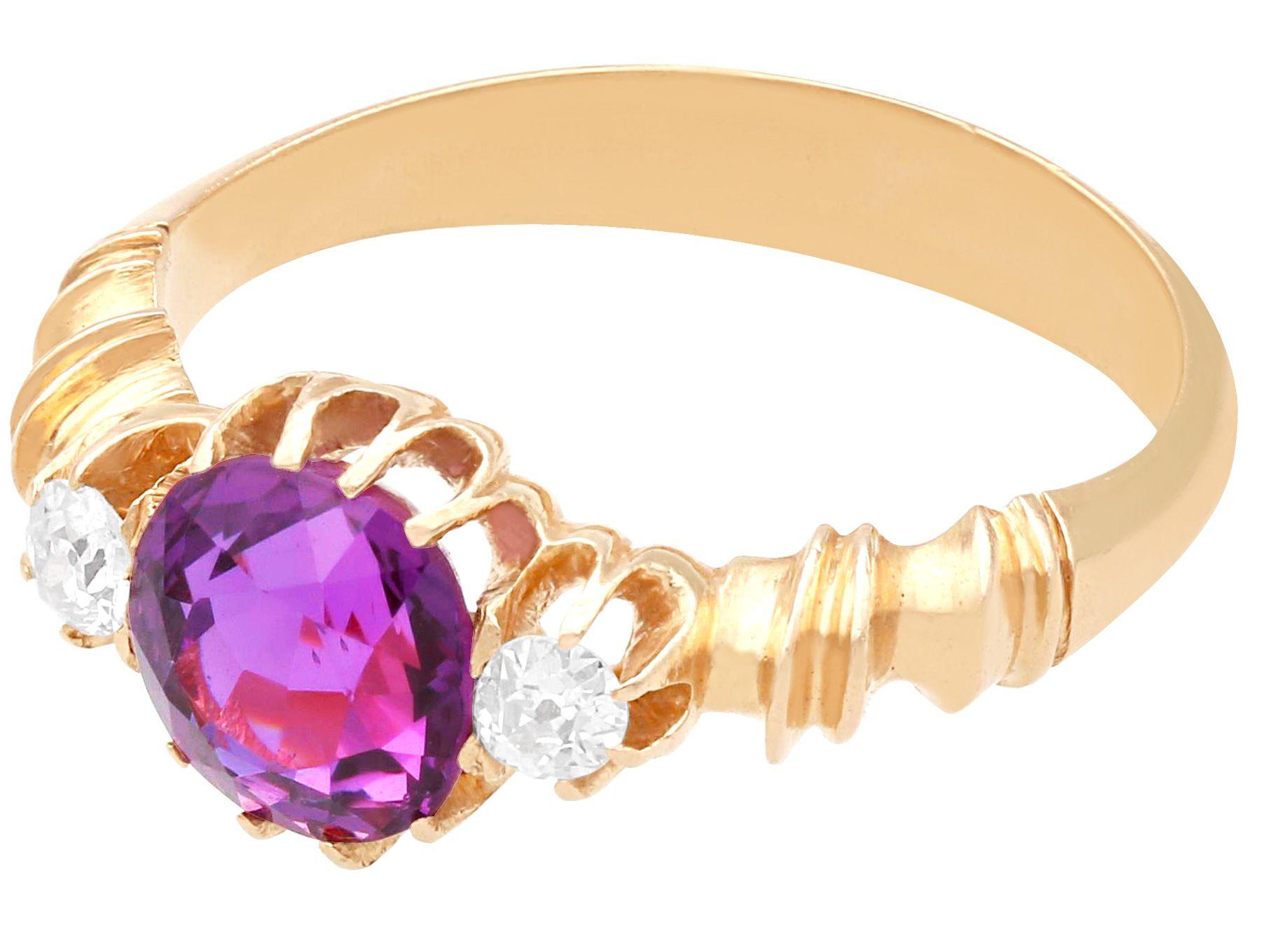 Oval Cut Victorian Ceylon Purple Sapphire and Diamond Rose Gold Trilogy Ring For Sale
