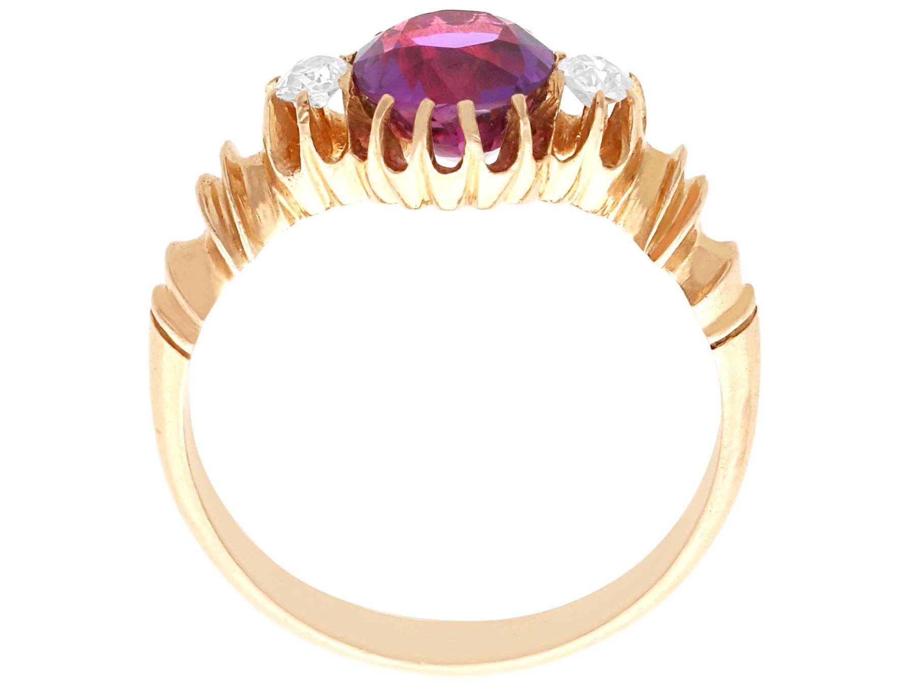 Women's or Men's Victorian Ceylon Purple Sapphire and Diamond Rose Gold Trilogy Ring For Sale