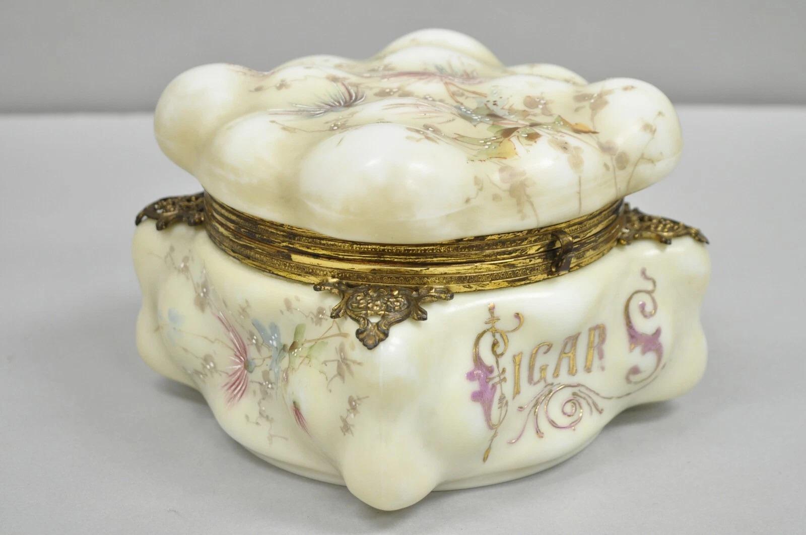 Antike viktorianische C.F. Monroe Wavecrest Art Nouveau Zigarren Humidor Glas Krug Box im Angebot 2