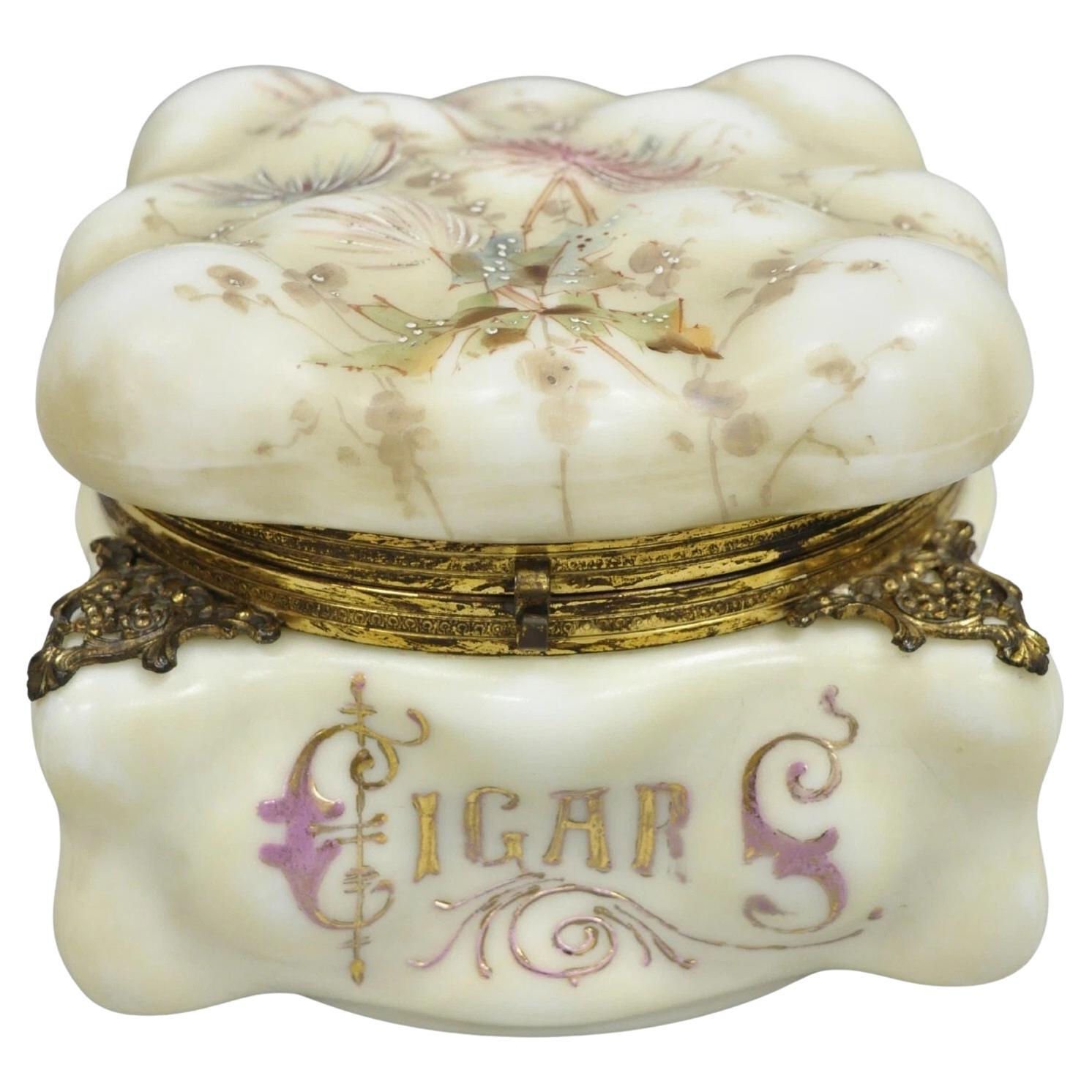 Antike viktorianische C.F. Monroe Wavecrest Art Nouveau Zigarren Humidor Glas Krug Box im Angebot