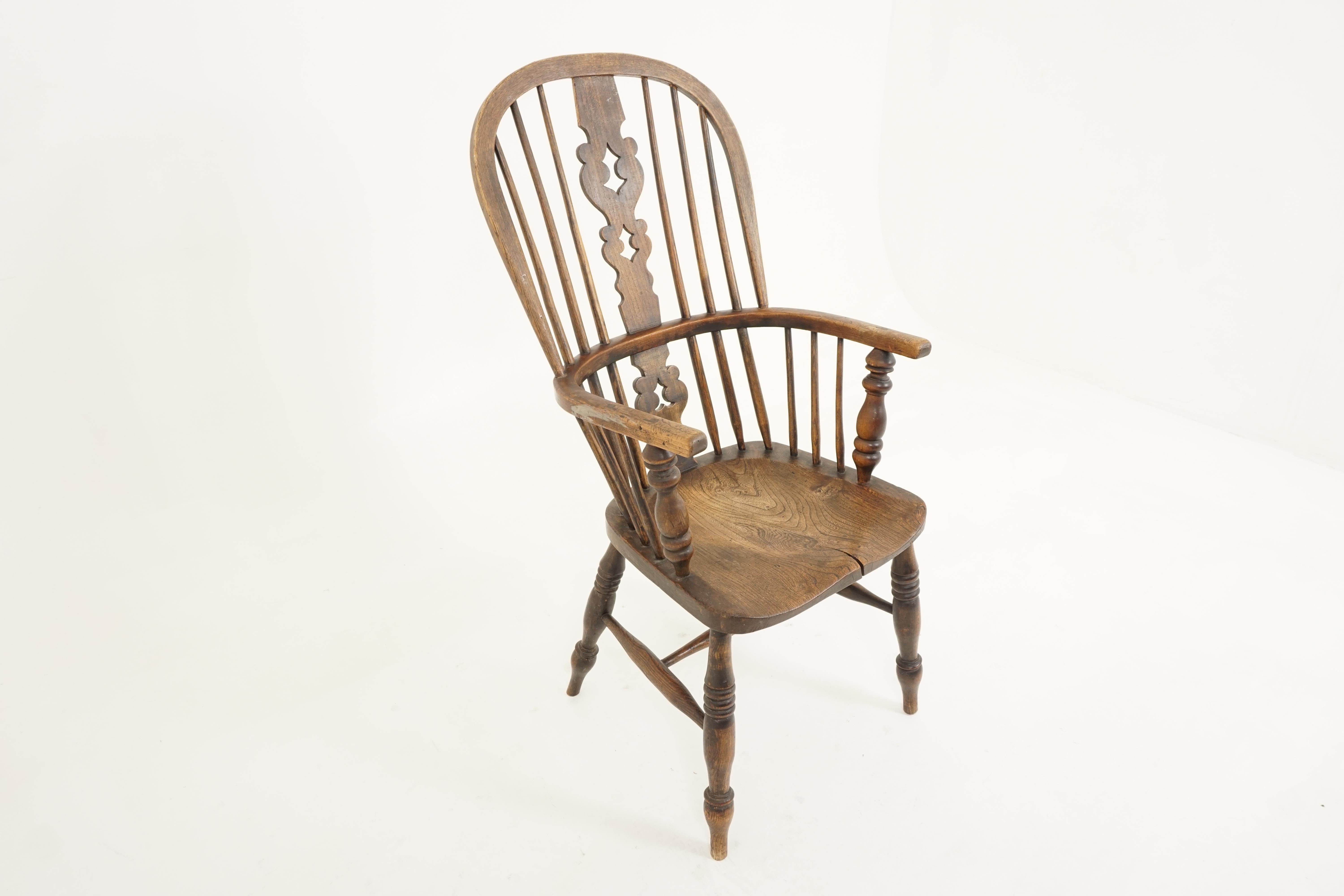 Hand-Crafted Antique Victorian Chair, Ash + Elm, Windsor Arm Chair, Scotland, 1840