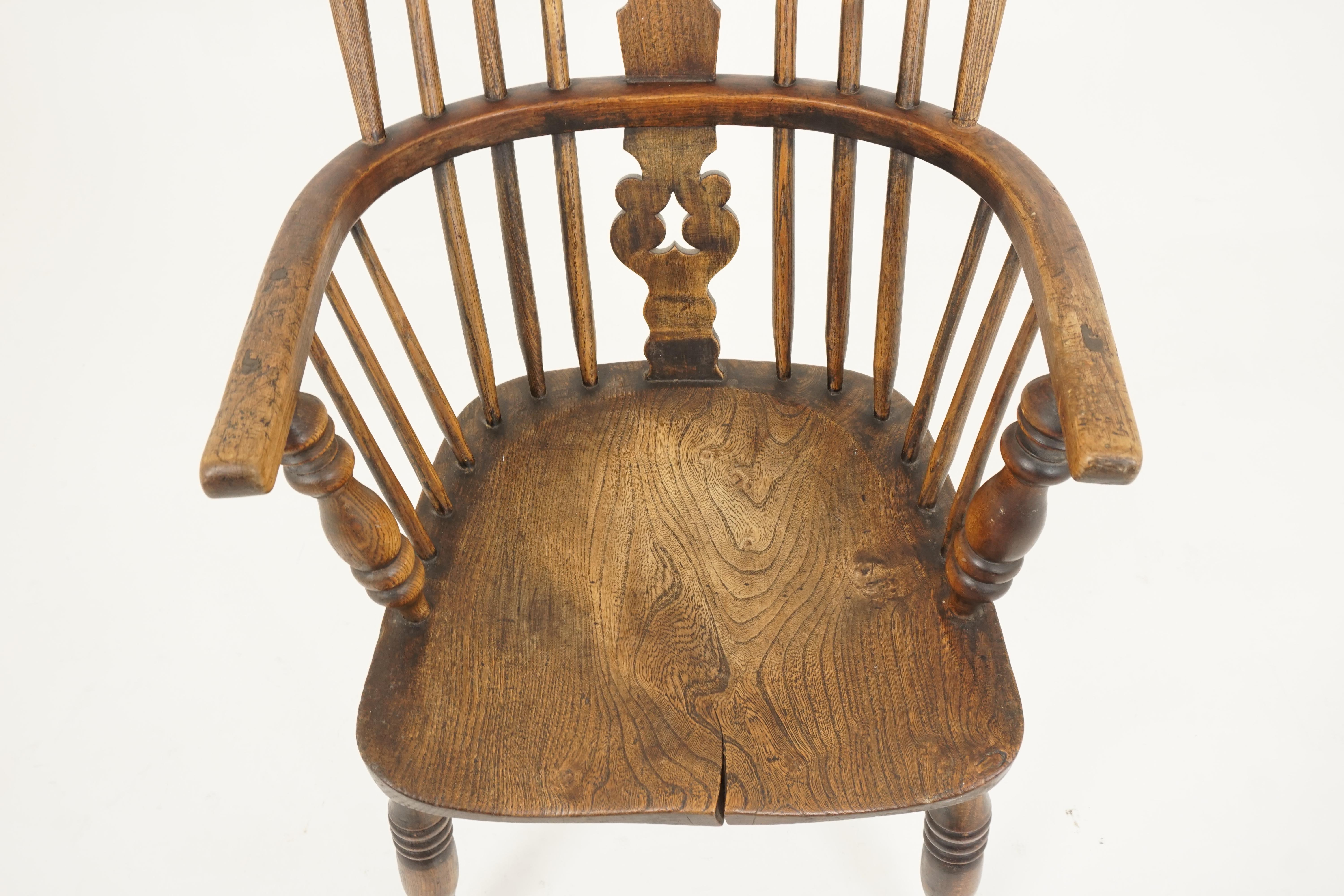 Mid-19th Century Antique Victorian Chair, Ash + Elm, Windsor Arm Chair, Scotland, 1840
