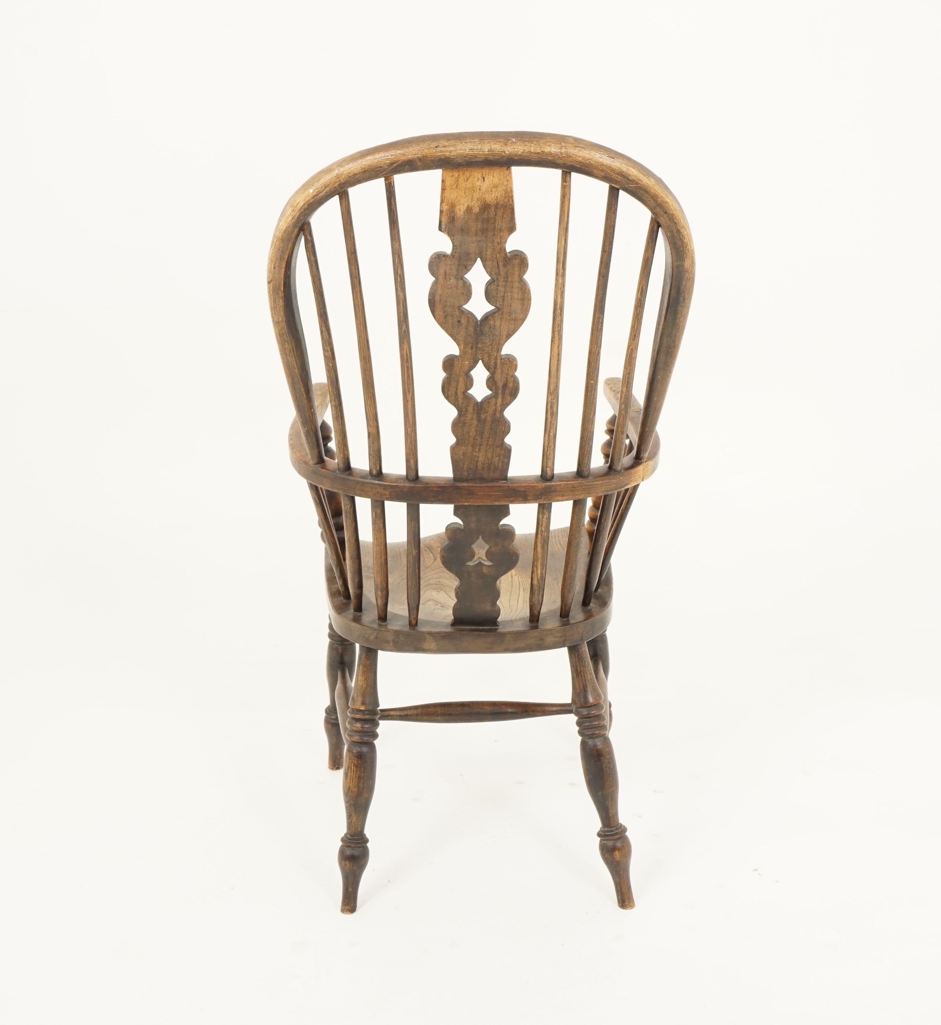 Antique Victorian Chair, Ash + Elm, Windsor Arm Chair, Scotland, 1840 2