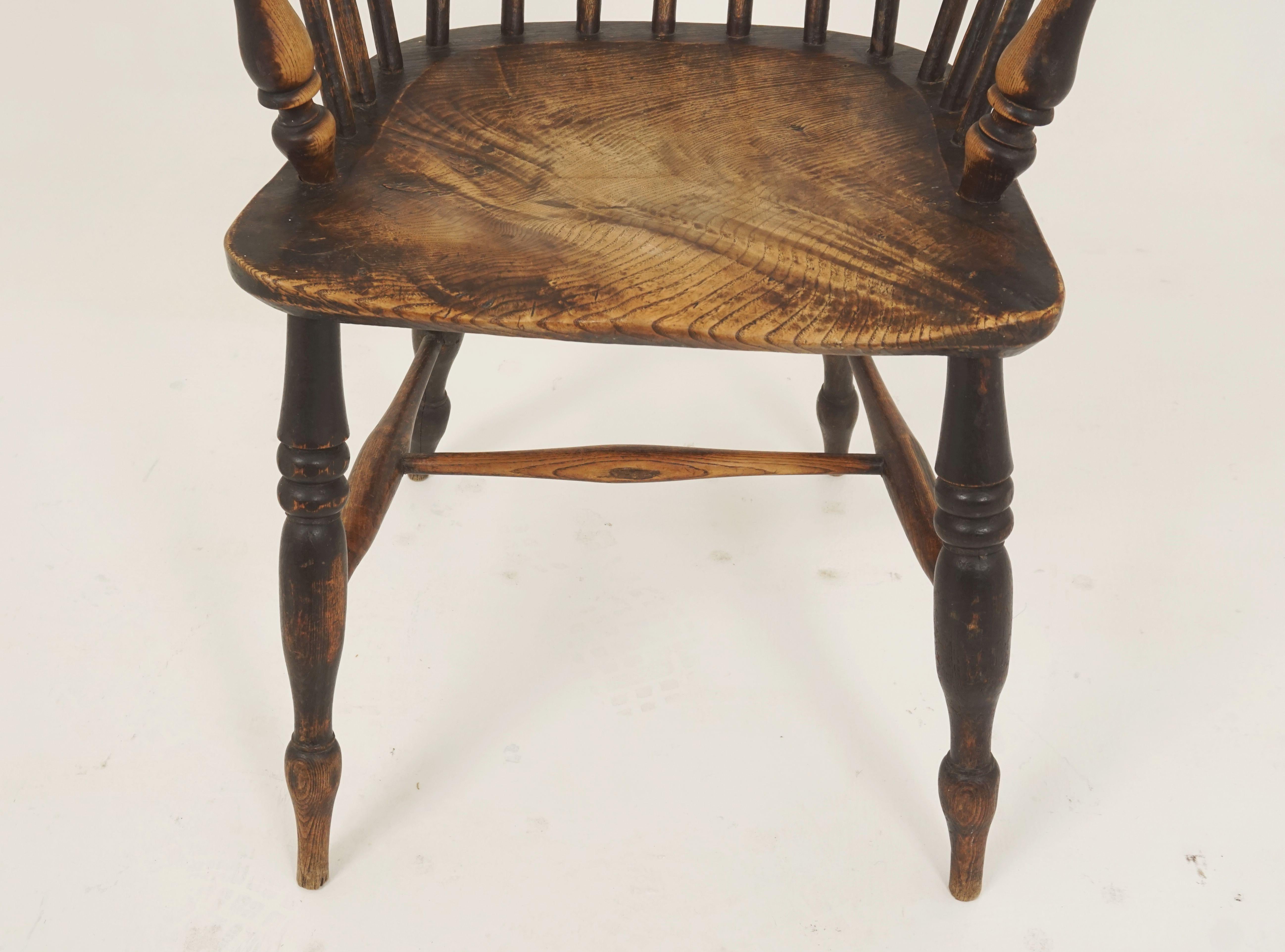 Antique Victorian Chair, Ash + Elm, Windsor Arm Chair, Scotland 1840 In Good Condition In Vancouver, BC