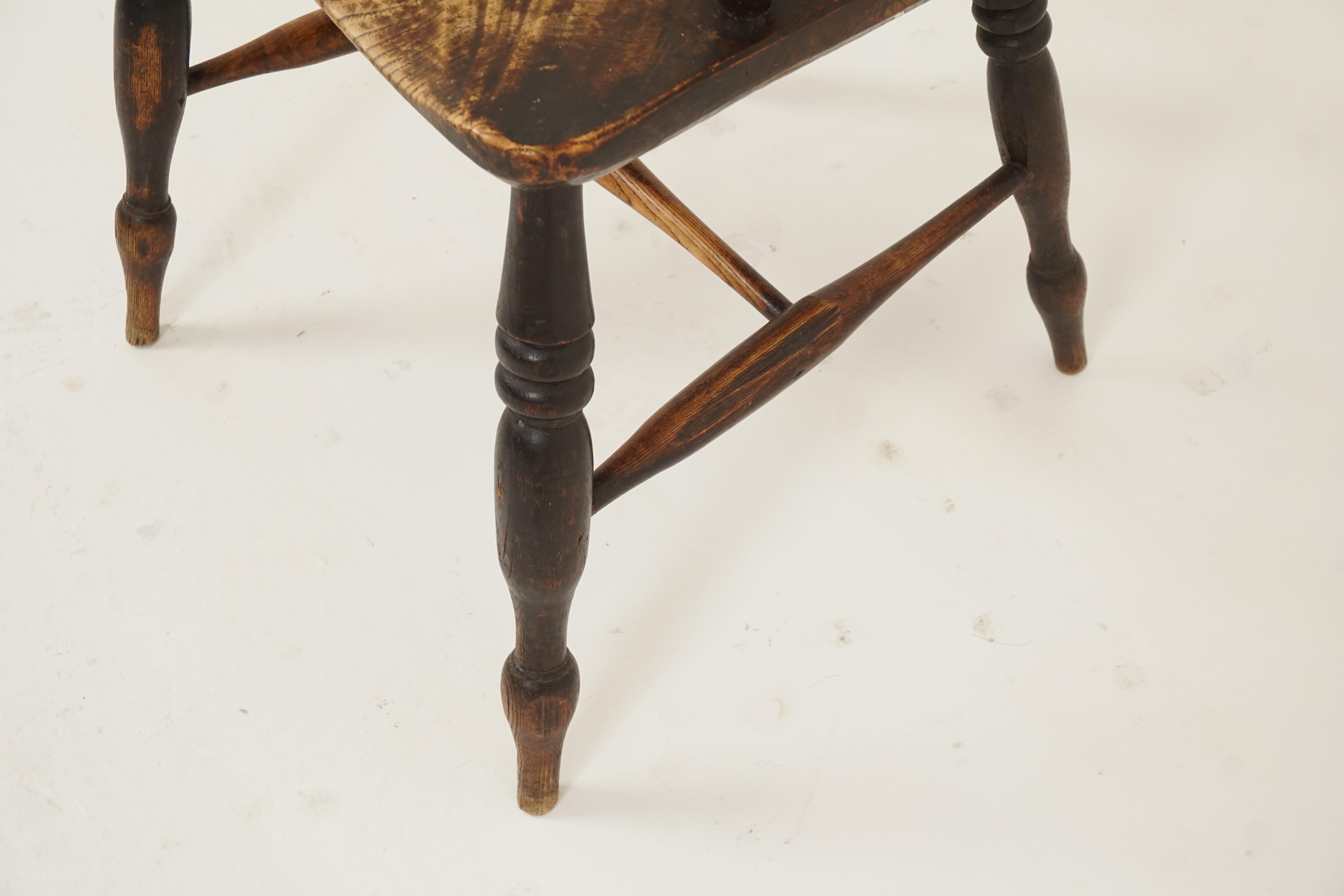 Mid-19th Century Antique Victorian Chair, Ash + Elm, Windsor Arm Chair, Scotland 1840