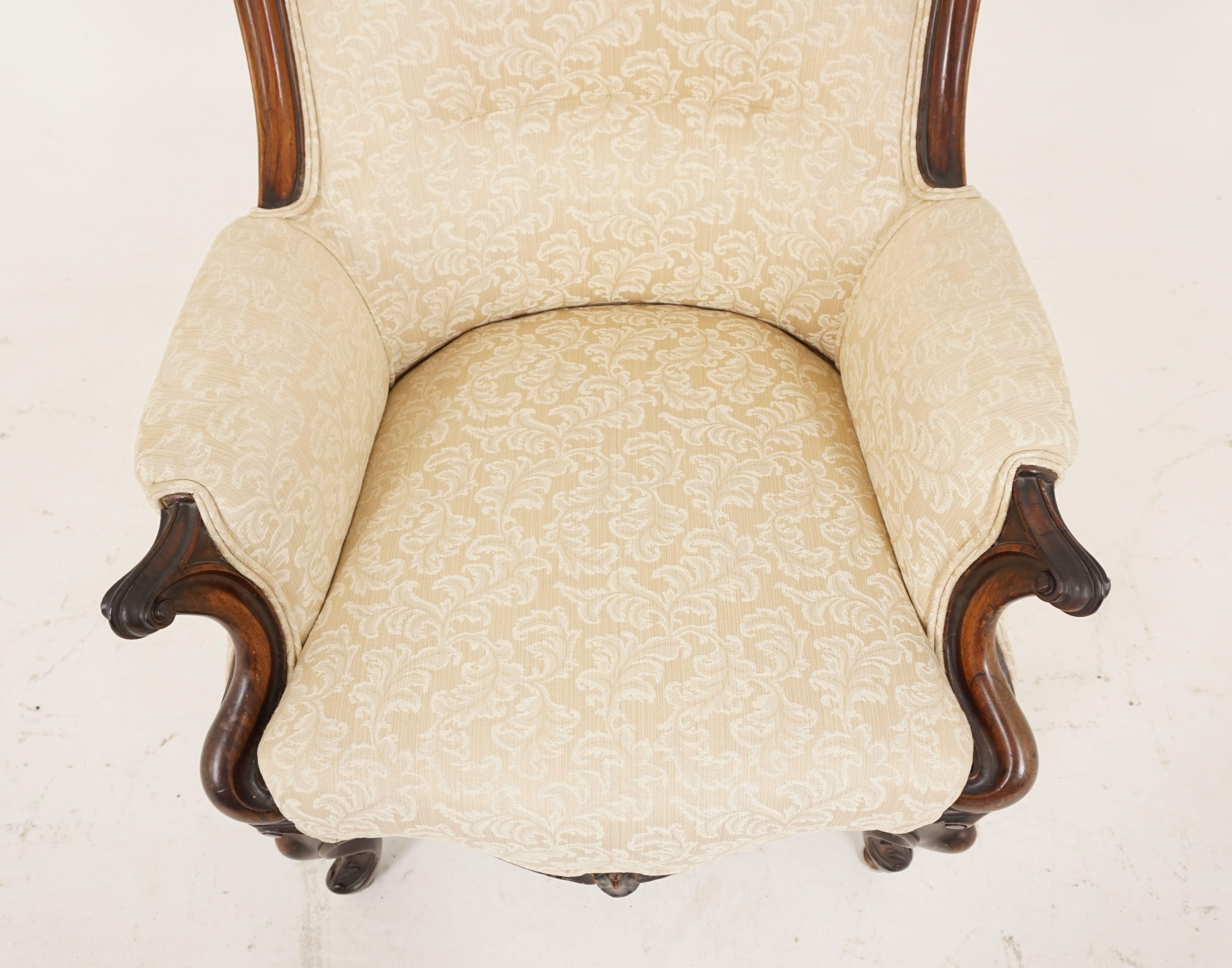 Antique Victorian Chair, Mahogany Framed Spoon Back Chair, Scotland 1880, B2083

Scotland 1880
Solid Mahogany
Original Finish To The Wood
Small Carved Top Rail 
Upholstered Back And Seat
Carved Front Arms
Standing On Beautifully Carved Legs