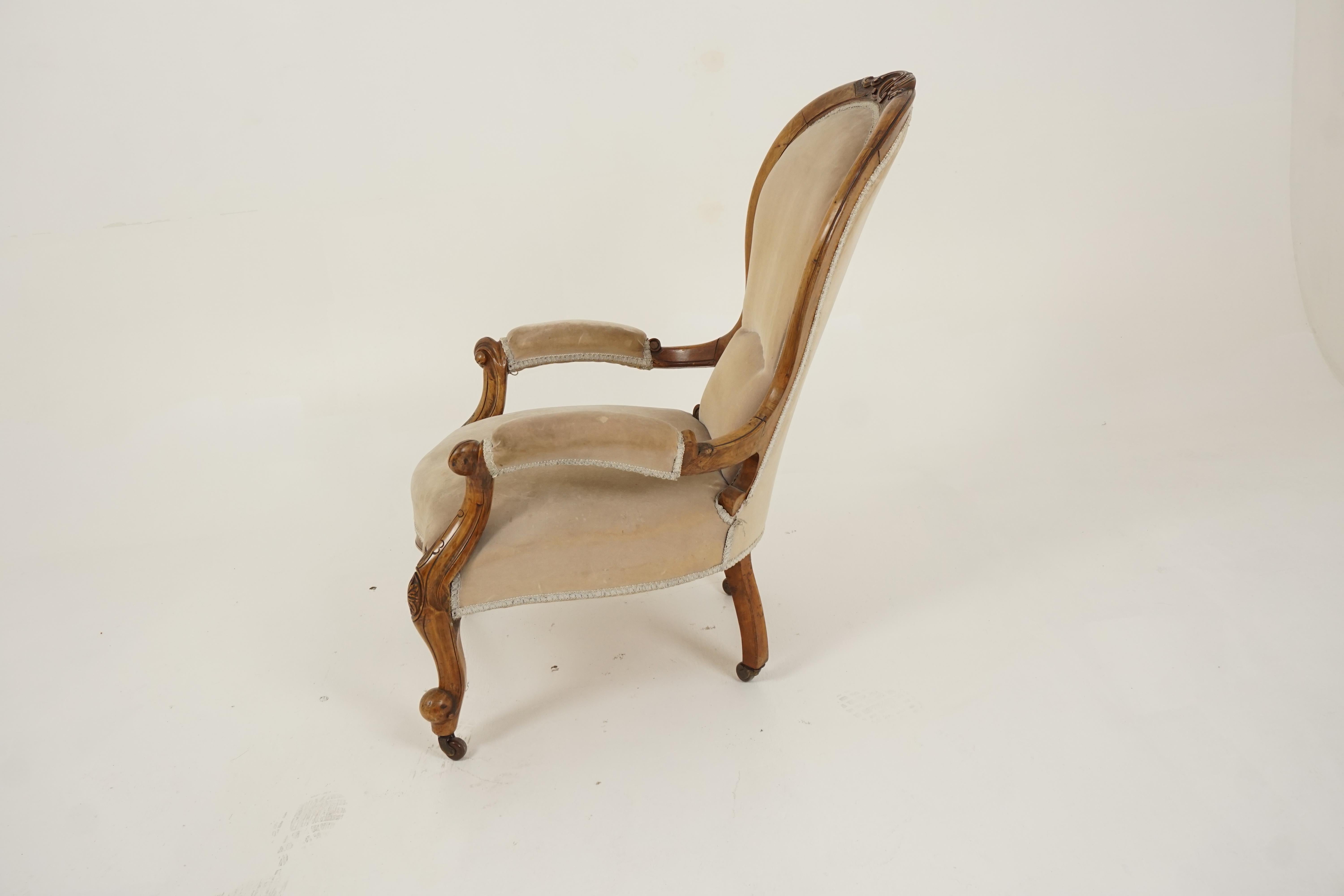 Hand-Crafted Antique Victorian Chair, Walnut, Gentlemen's Parlour Chair, Scotland 1870, H282