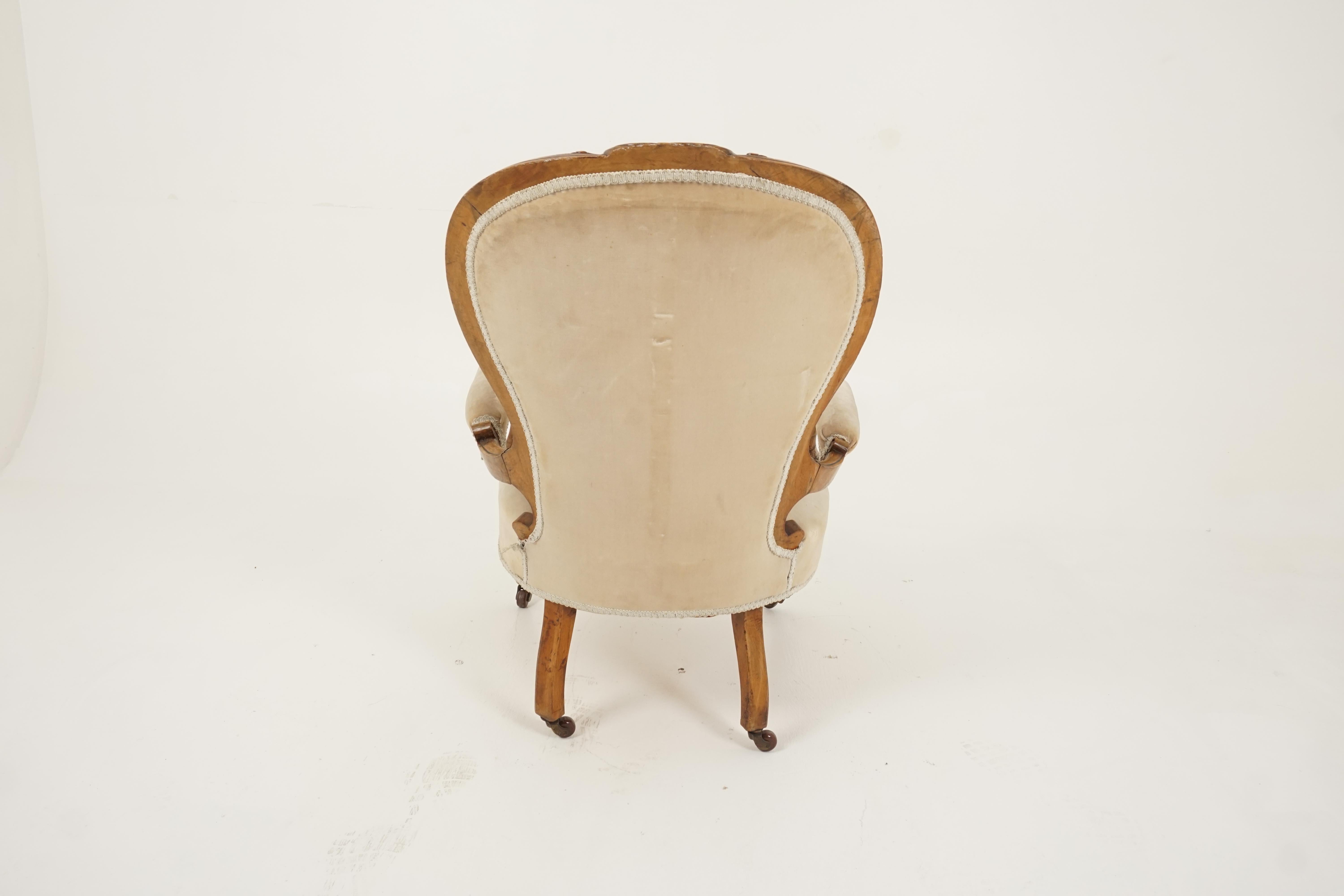 Antique Victorian Chair, Walnut, Gentlemen's Parlour Chair, Scotland 1870, H282 In Good Condition In Vancouver, BC