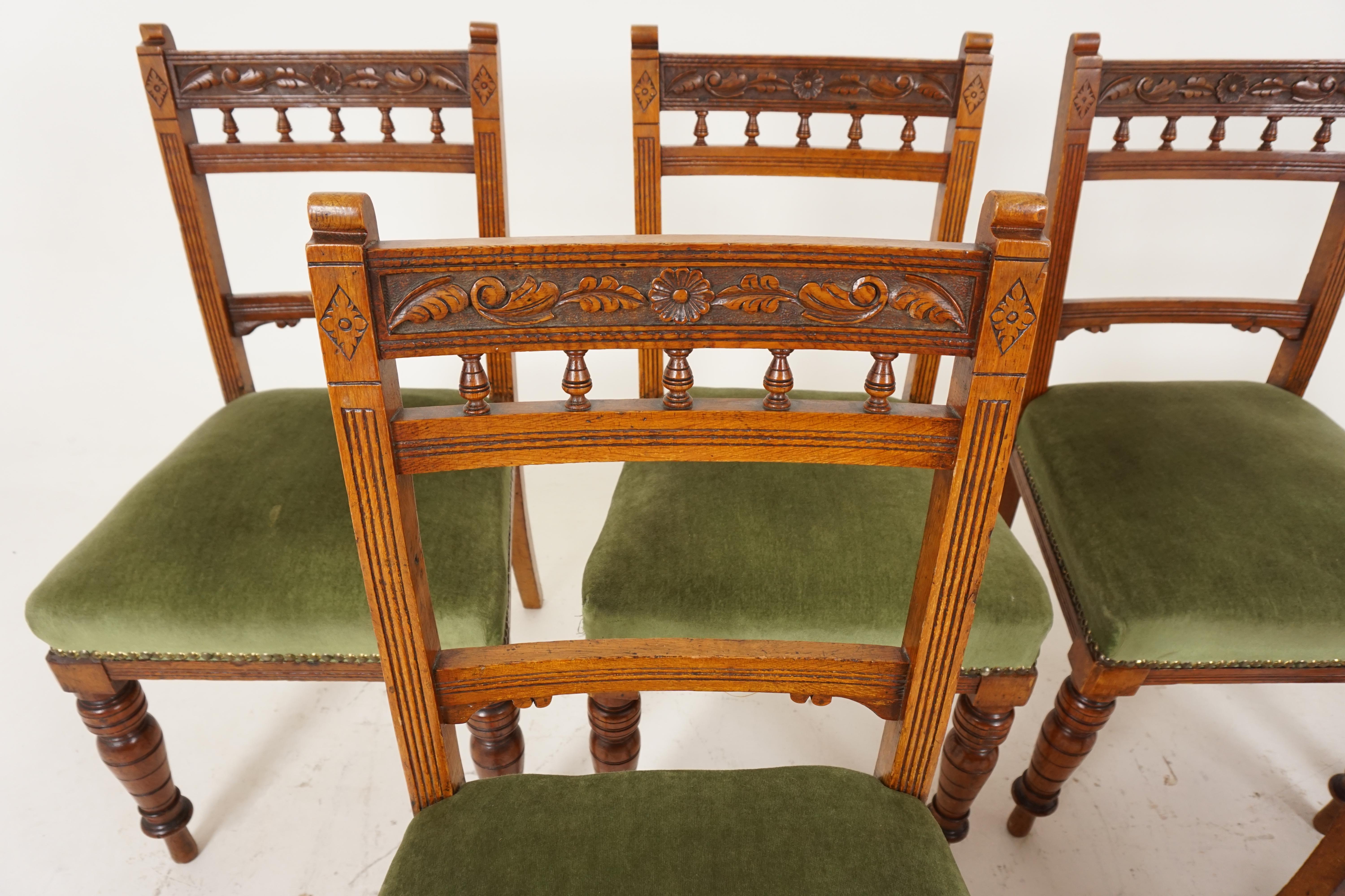 Scottish Antique Victorian Chairs, Set of 6 Carved Oak Dining Chairs, Scotland 1890 B2086