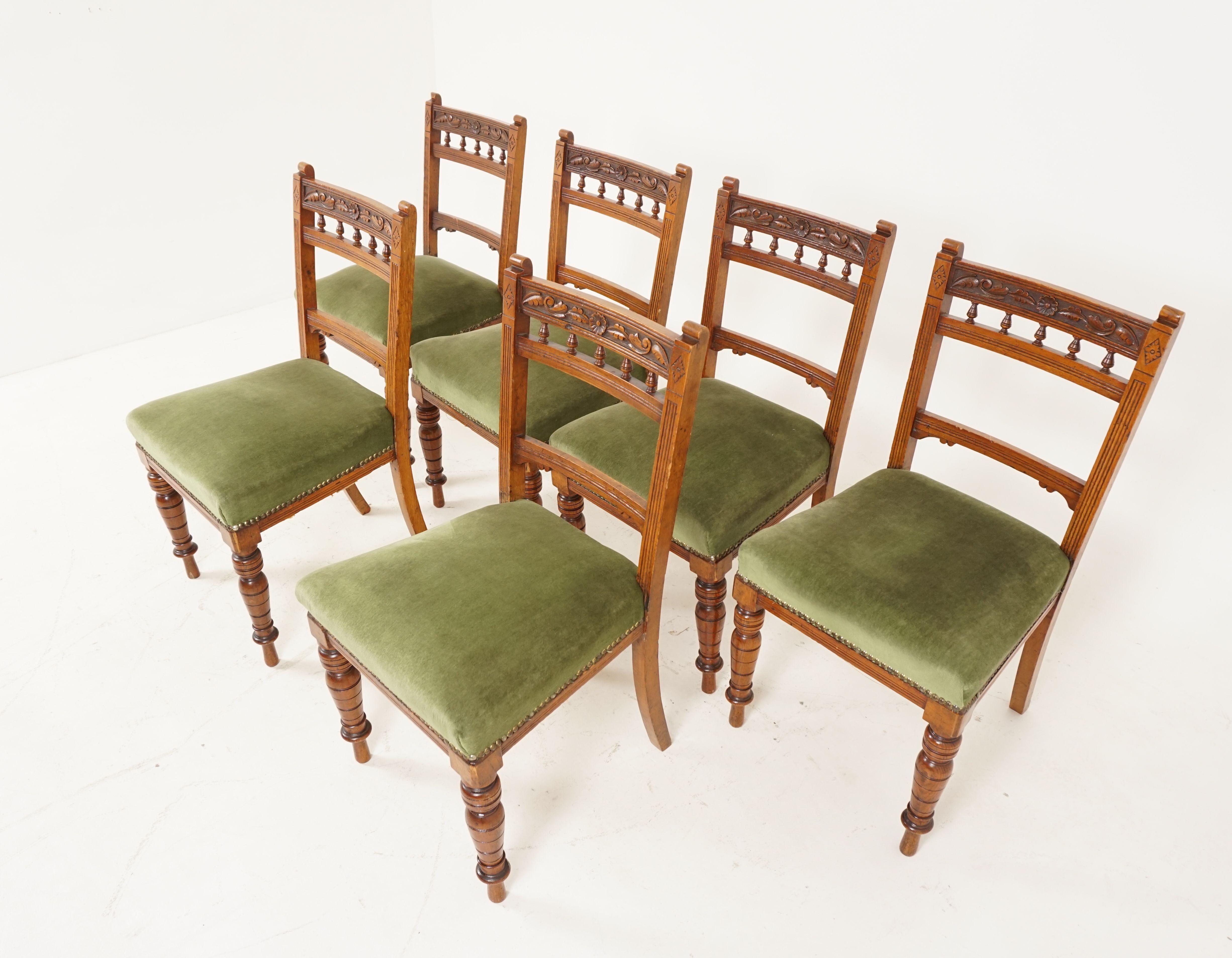 Hand-Crafted Antique Victorian Chairs, Set of 6 Carved Oak Dining Chairs, Scotland 1890 B2086