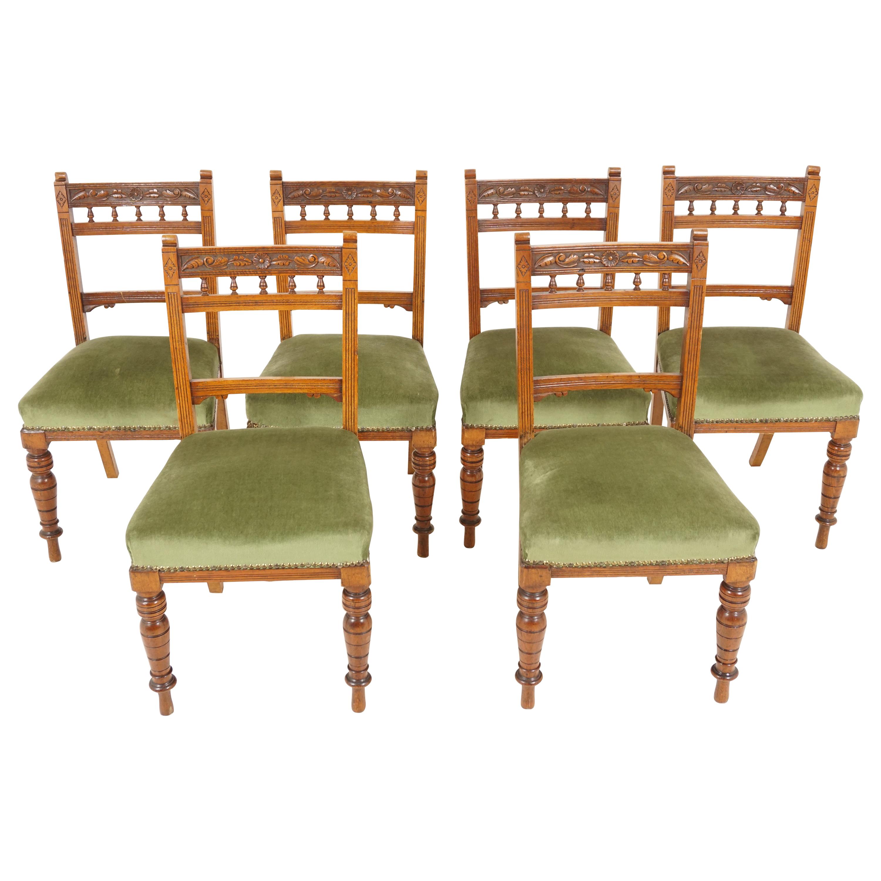 Antique Victorian Chairs, Set of 6 Carved Oak Dining Chairs, Scotland 1890 B2086