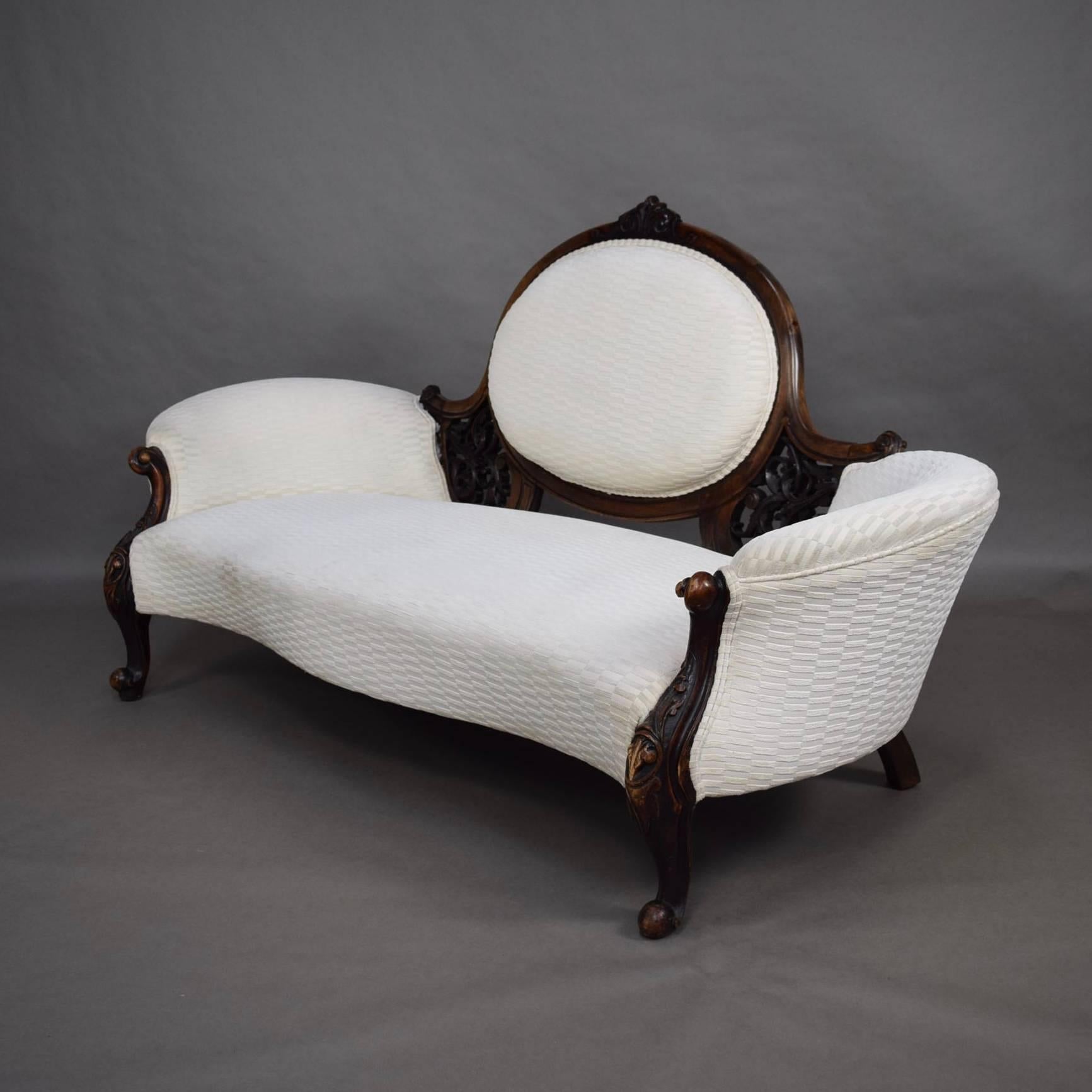 French Victorian Antique Chaise Longue Love Seat Sofa, 18th-19th Century