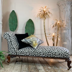 Antique Victorian Chaise Longue in Woven Leopard Jacquard