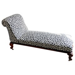 Antique Victorian Chaise Longue in Woven Leopard Jacquard