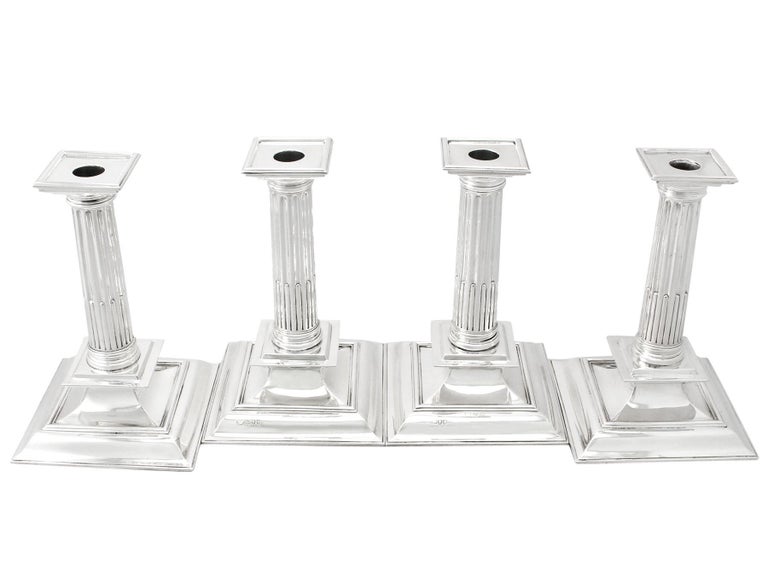 Charles II Victorian Set of Four Sterling Silver Candlesticks For Sale