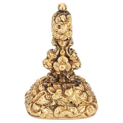 Antico orologio vittoriano cesellato in oro giallo 14k con corniola e sigillo in ceralacca Cavallo