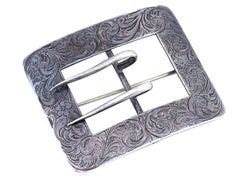Antique Victorian chased sterling silver belt buckle extra large