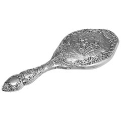 Antique Victorian Chased Sterling Silver Hand Mirror by W. H. Wakefield, 1901