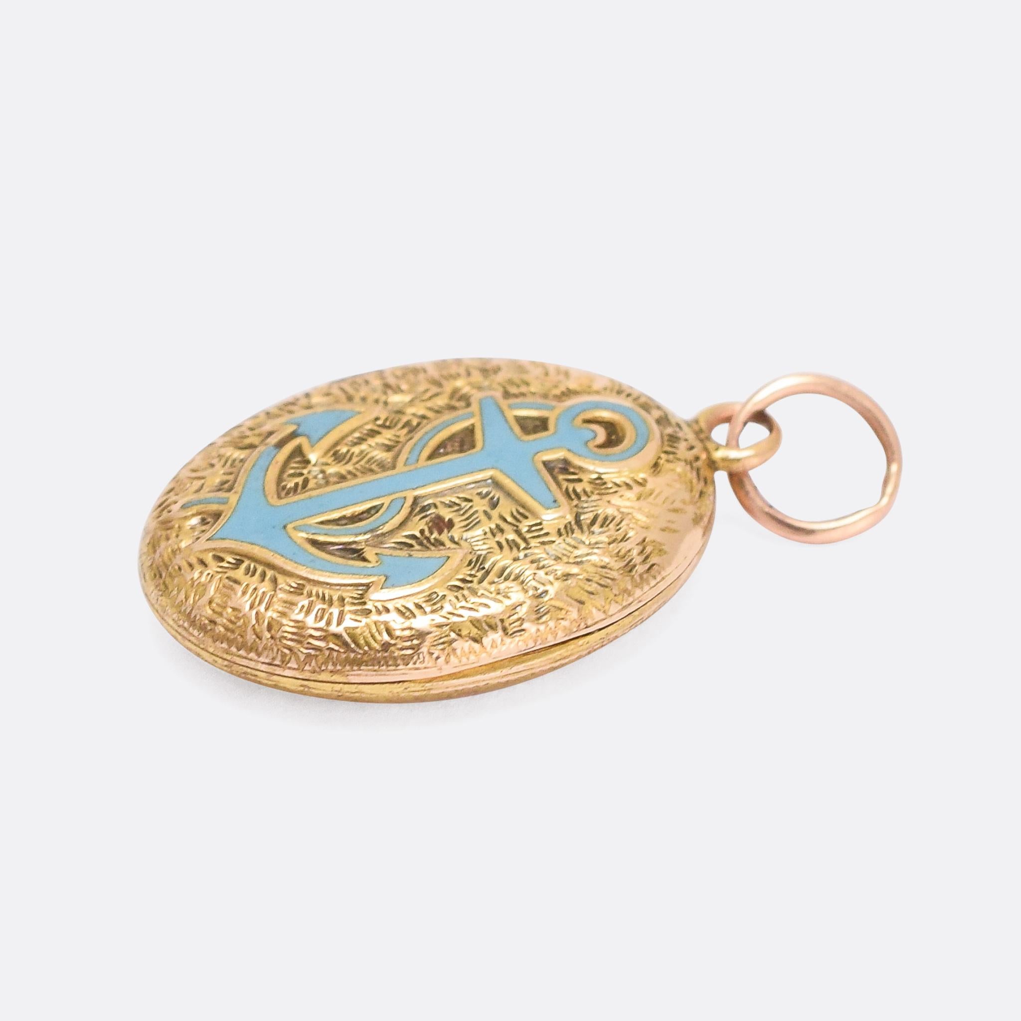 Late Victorian Antique Victorian Chased Turquoise Anchor Locket