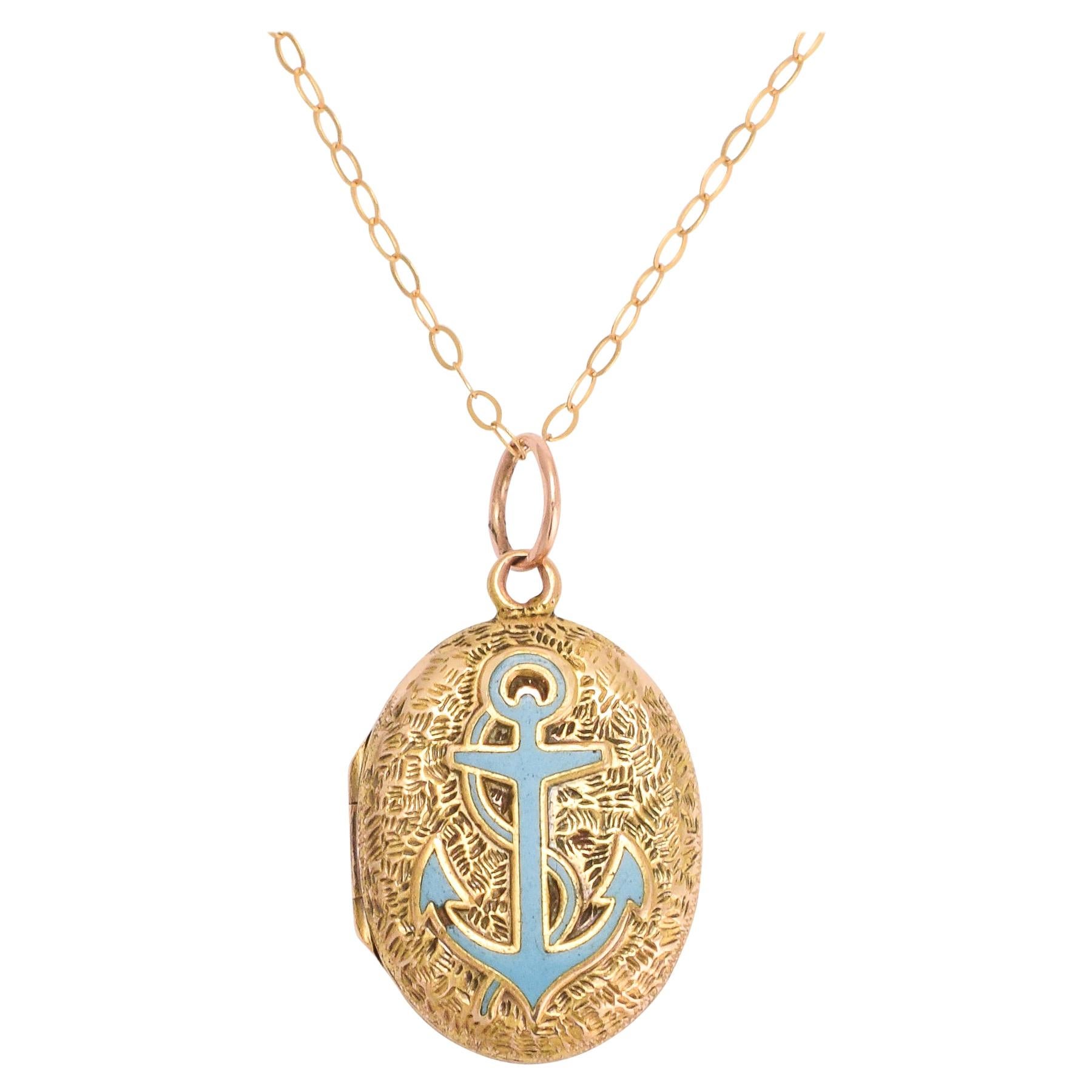 Antique Victorian Chased Turquoise Anchor Locket