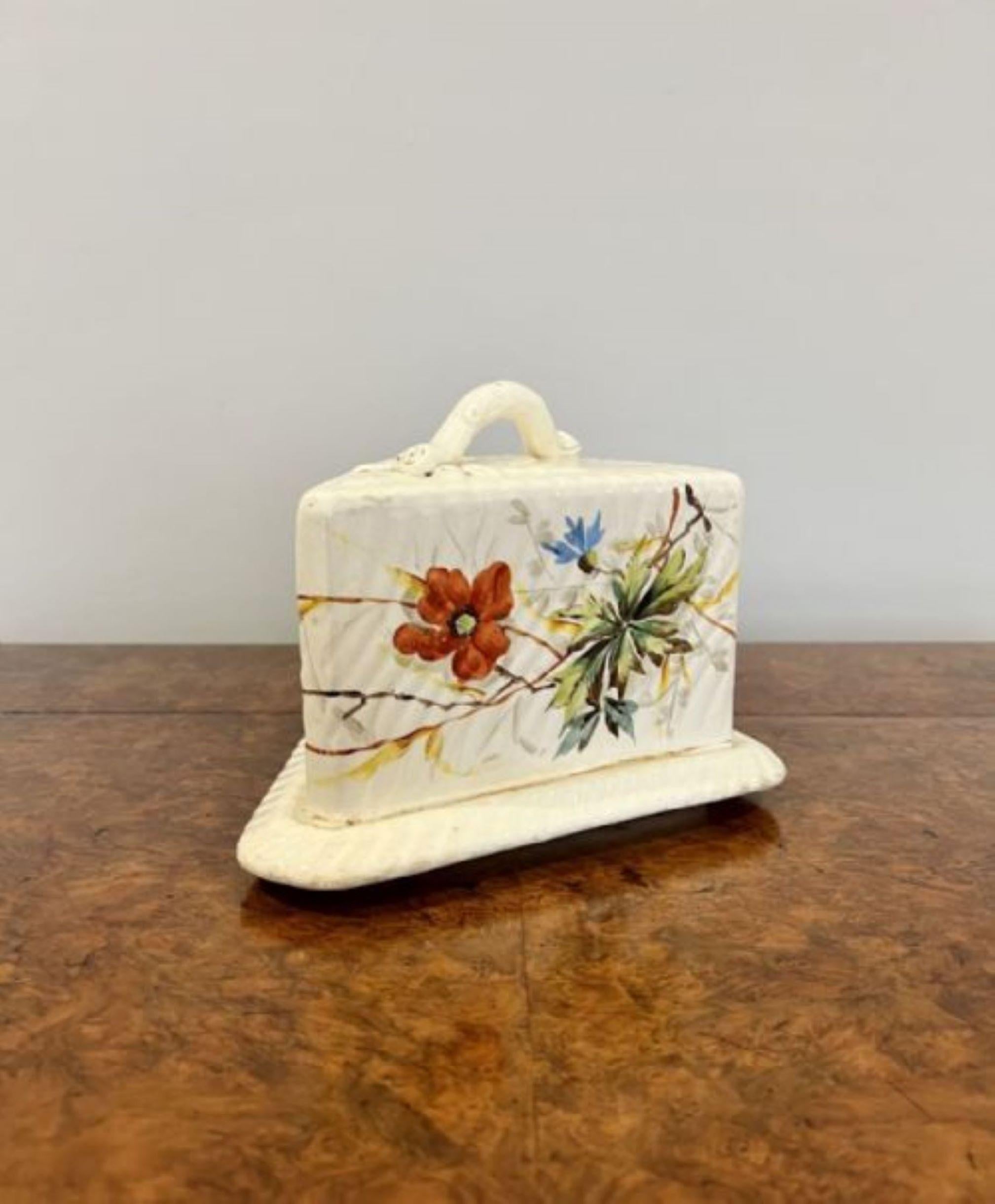 Ceramic Antique Victorian cheese dish with floral decoration  For Sale