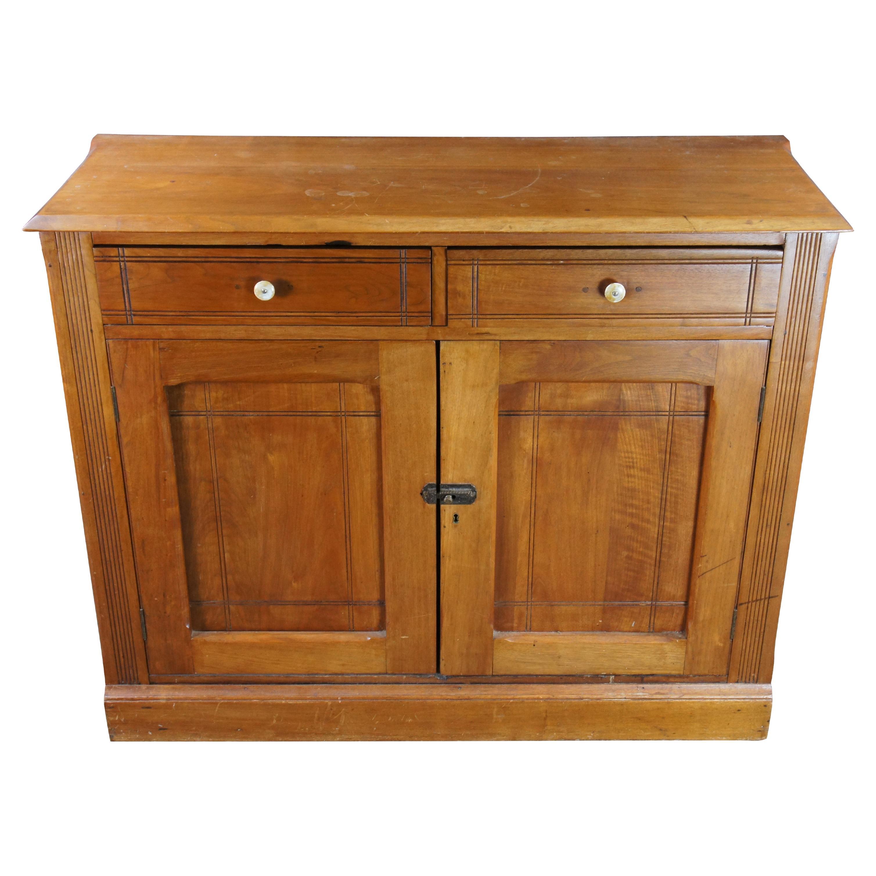 Antique Victorian Cherry Farmhouse Buffet Sideboard Console Cabinet Cupboard For Sale