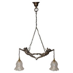 Vintage Victorian Cherub Chandelier Blown Etched Glass Shades