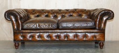Antique Victorian Chesterfield Tufted Brown Leather Sofa Feather Filled Cushions
