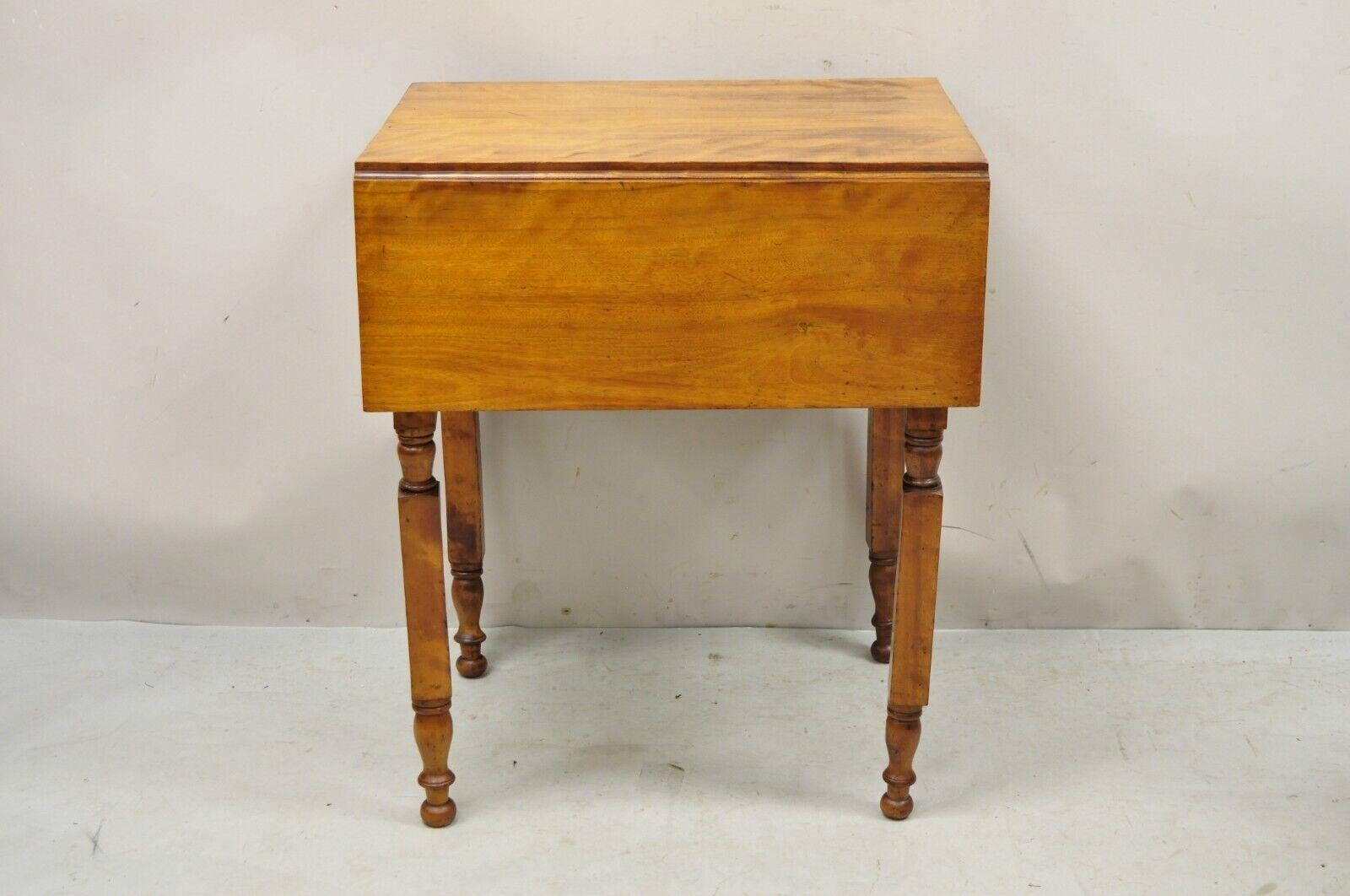 Antique Victorian Chestnut Drop Leaf Work Table Side Table with 2 Drawers For Sale 6