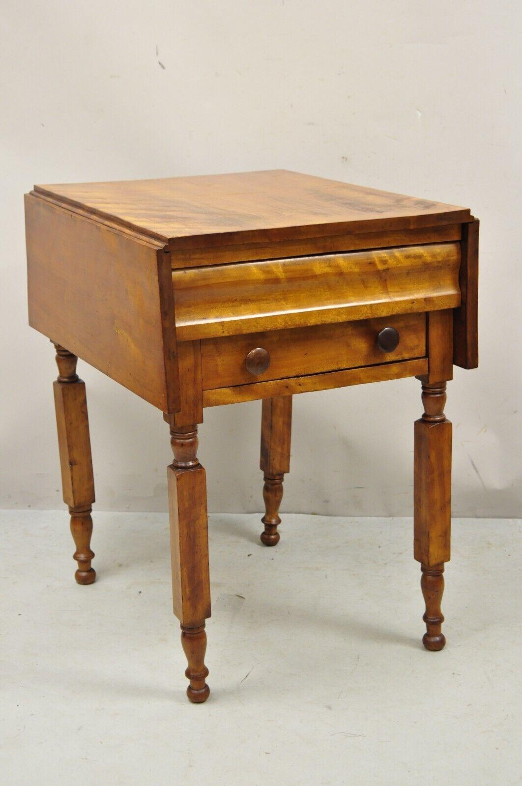 Antique Victorian Chestnut Drop Leaf Work Table Side Table with 2 Drawers For Sale 8