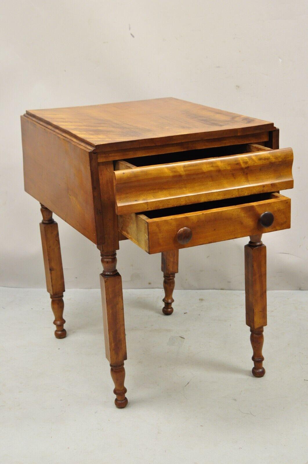 Antique Victorian Chestnut Drop Leaf Work Table Side Table with 2 Drawers In Good Condition For Sale In Philadelphia, PA