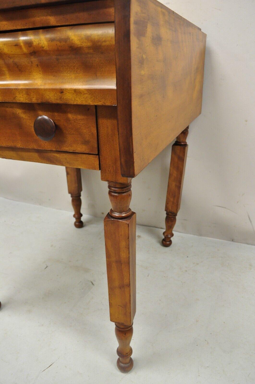 Antique Victorian Chestnut Drop Leaf Work Table Side Table with 2 Drawers For Sale 2