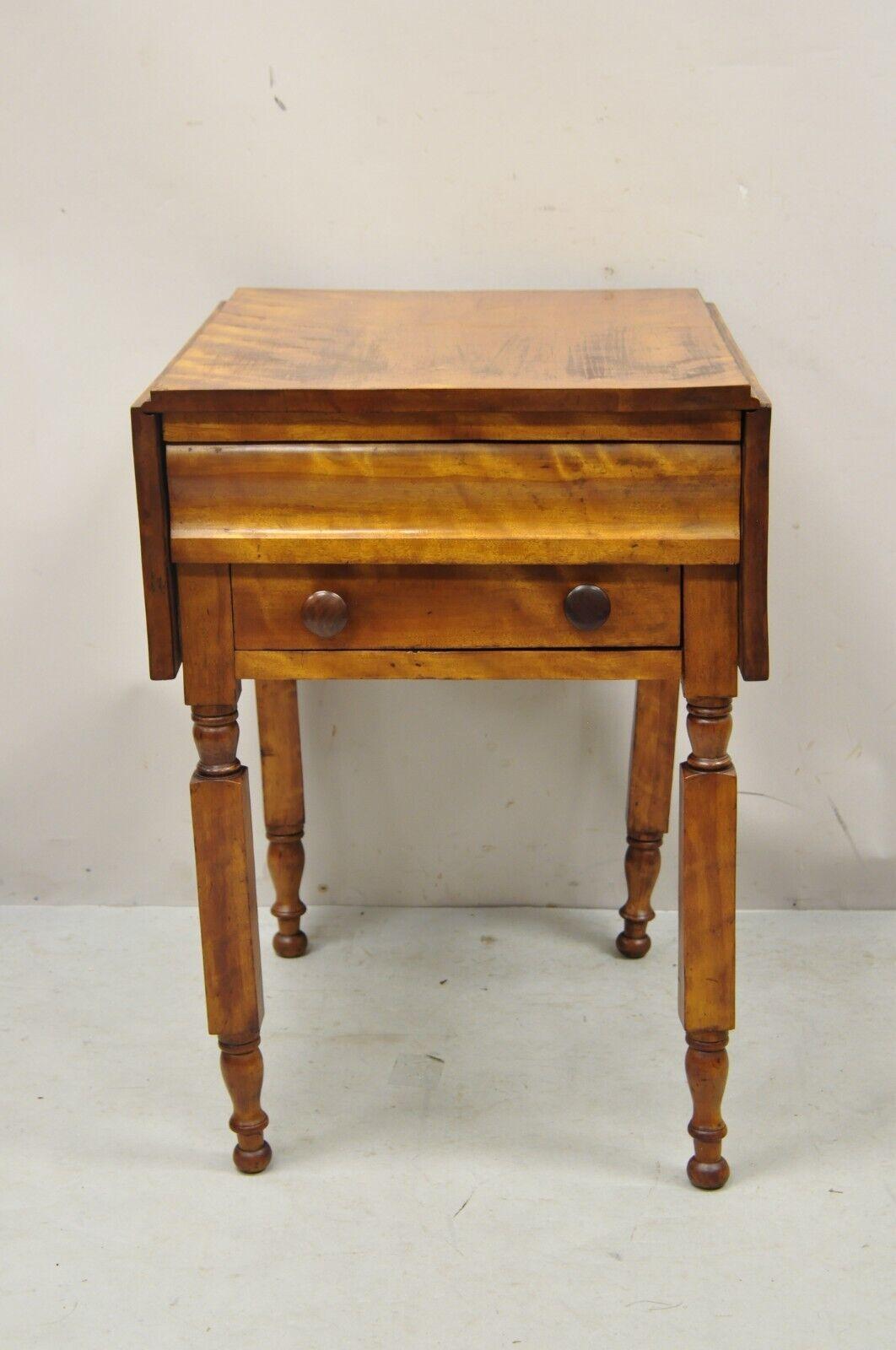 Antique Victorian Chestnut Drop Leaf Work Table Side Table with 2 Drawers For Sale 3