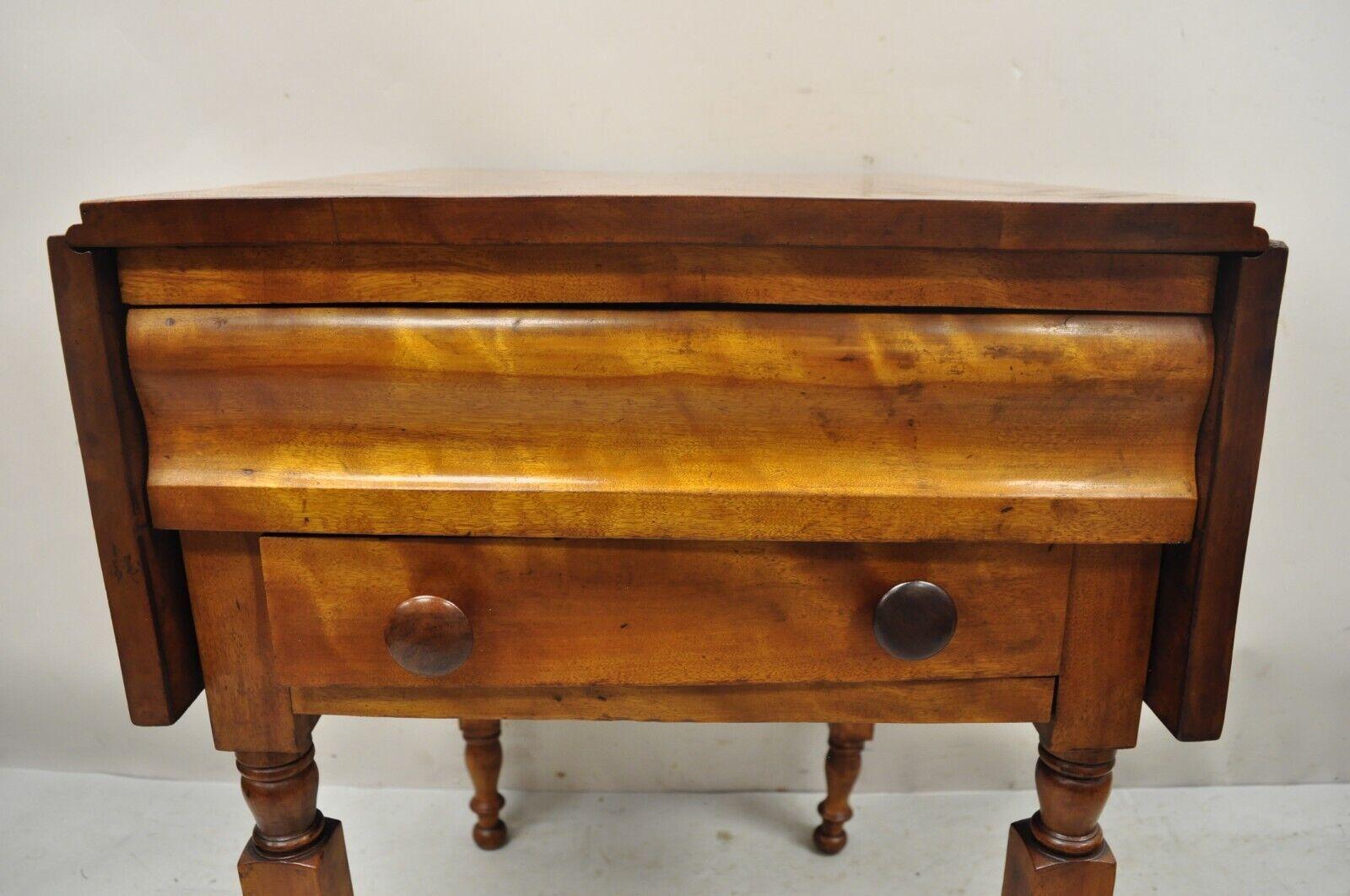 Antique Victorian Chestnut Drop Leaf Work Table Side Table with 2 Drawers For Sale 4