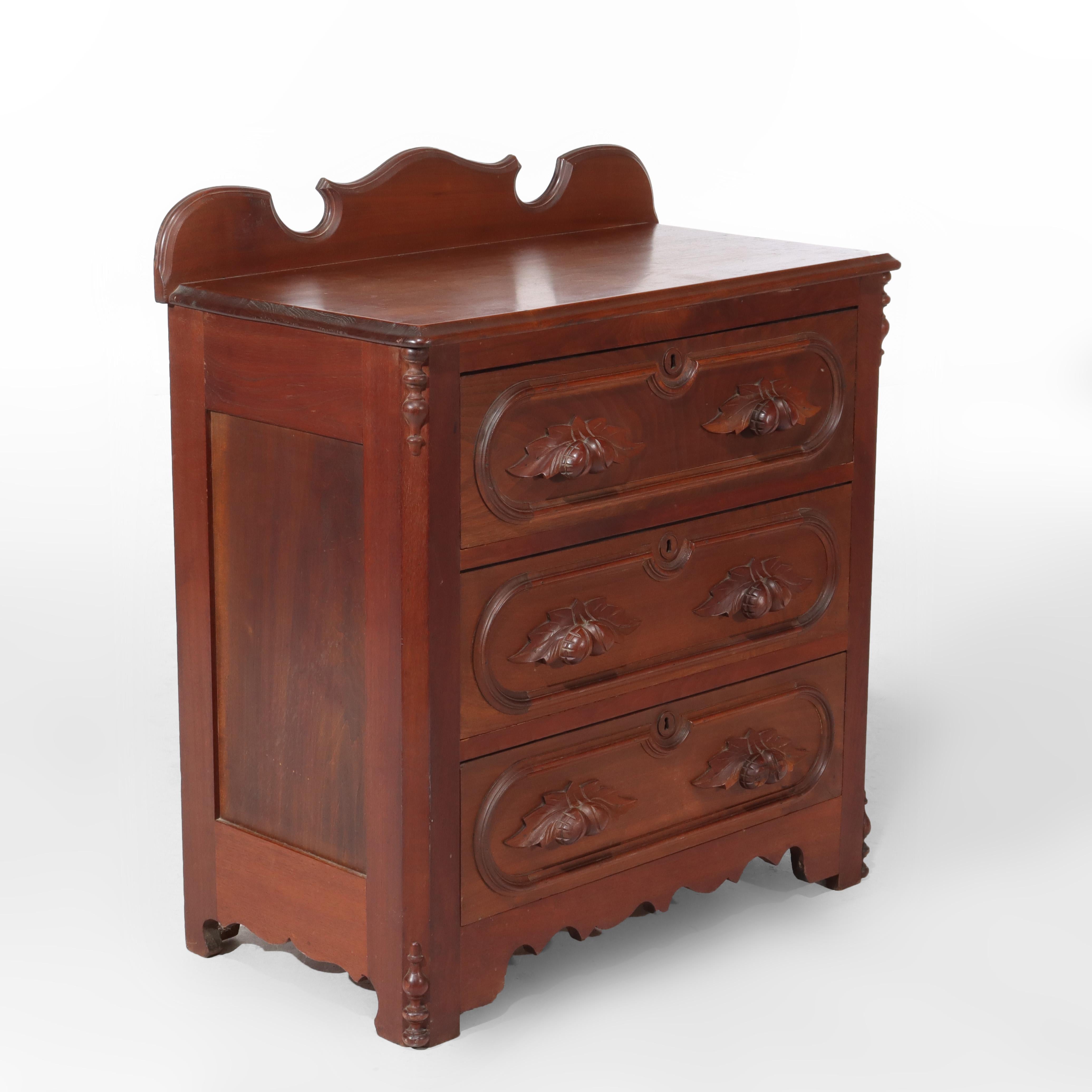 Antique Victorian Chestnut Three Drawer Commode with Carved Pulls C1890 For Sale 7