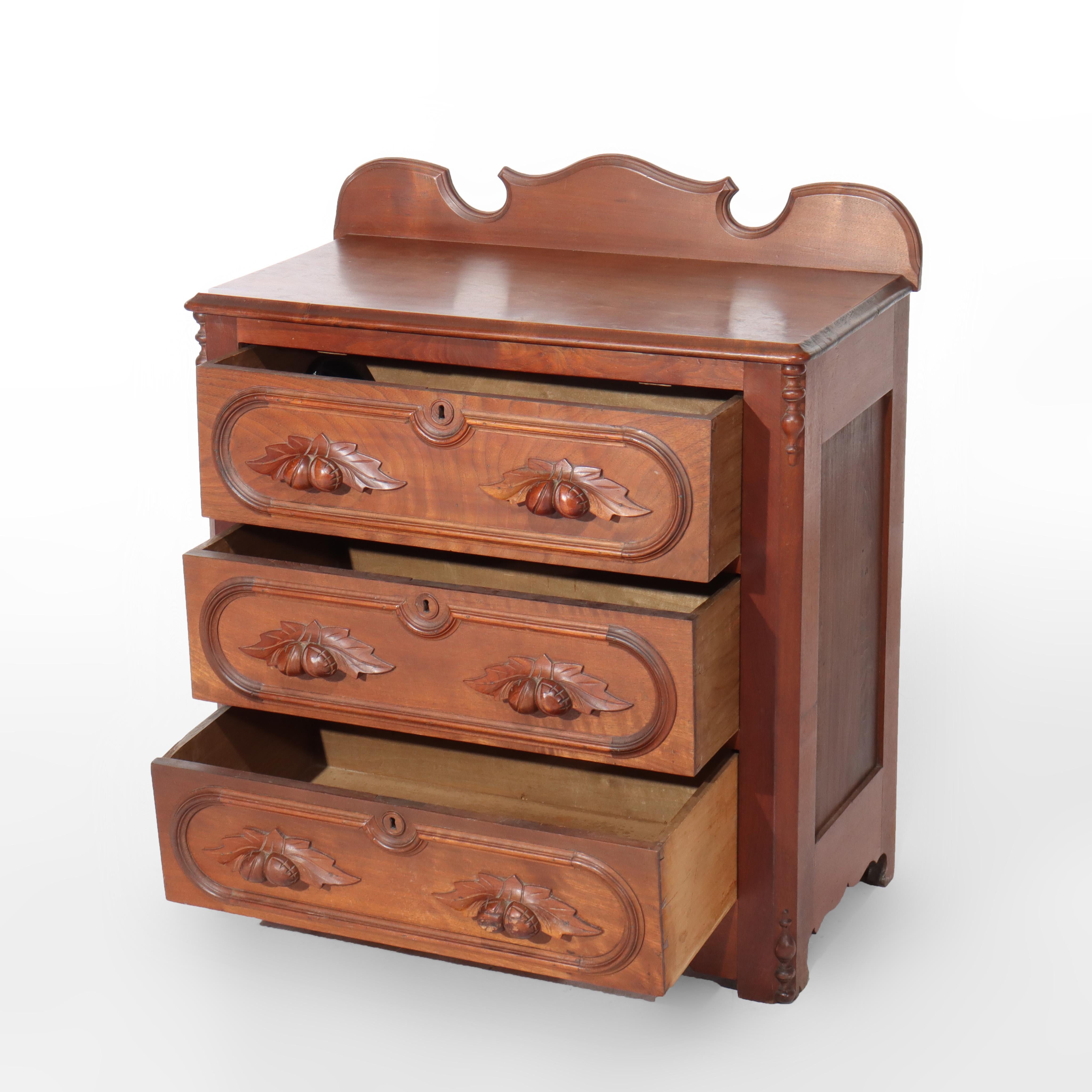 Antique Victorian Chestnut Three Drawer Commode with Carved Pulls C1890
Measures - 34.5