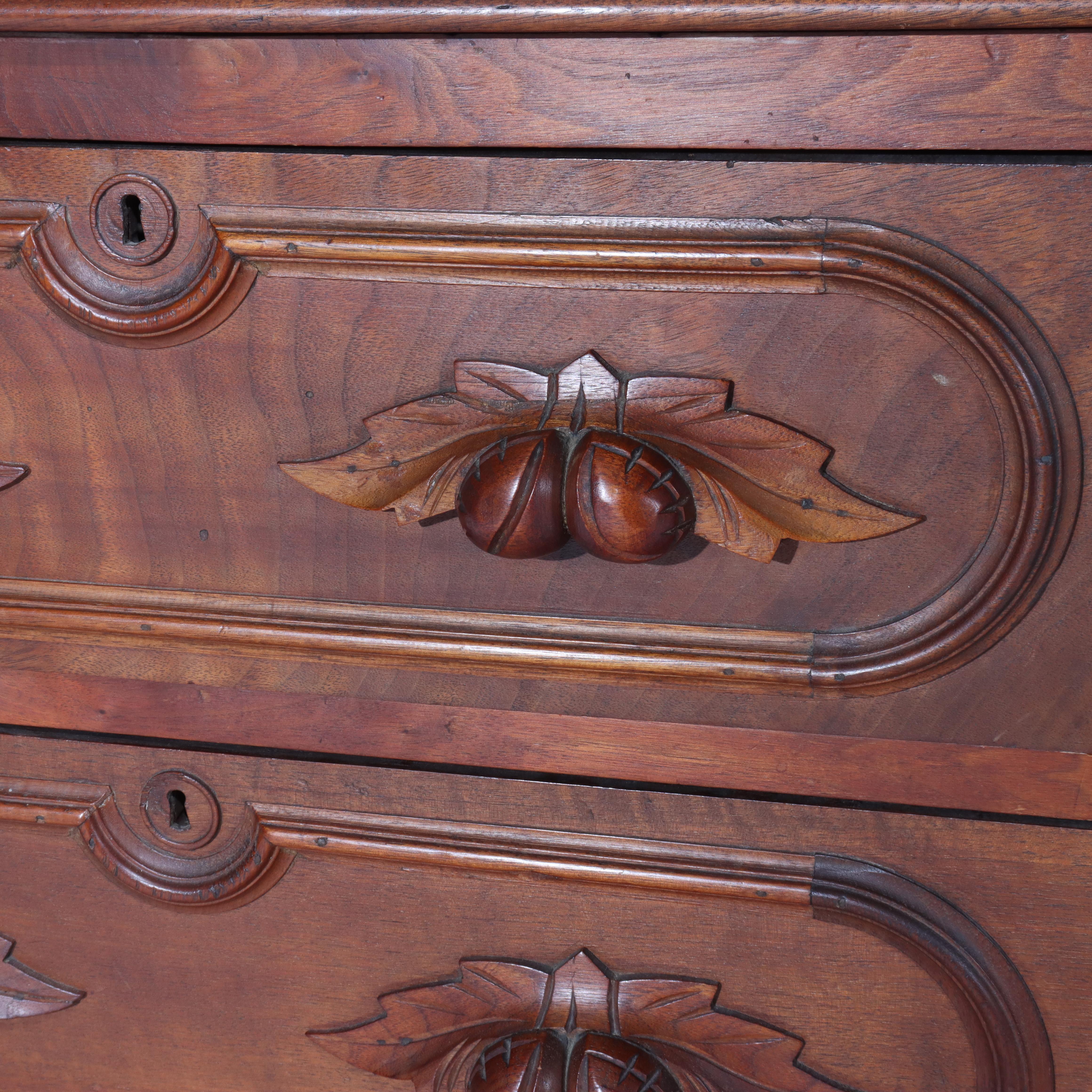19th Century Antique Victorian Chestnut Three Drawer Commode with Carved Pulls C1890 For Sale