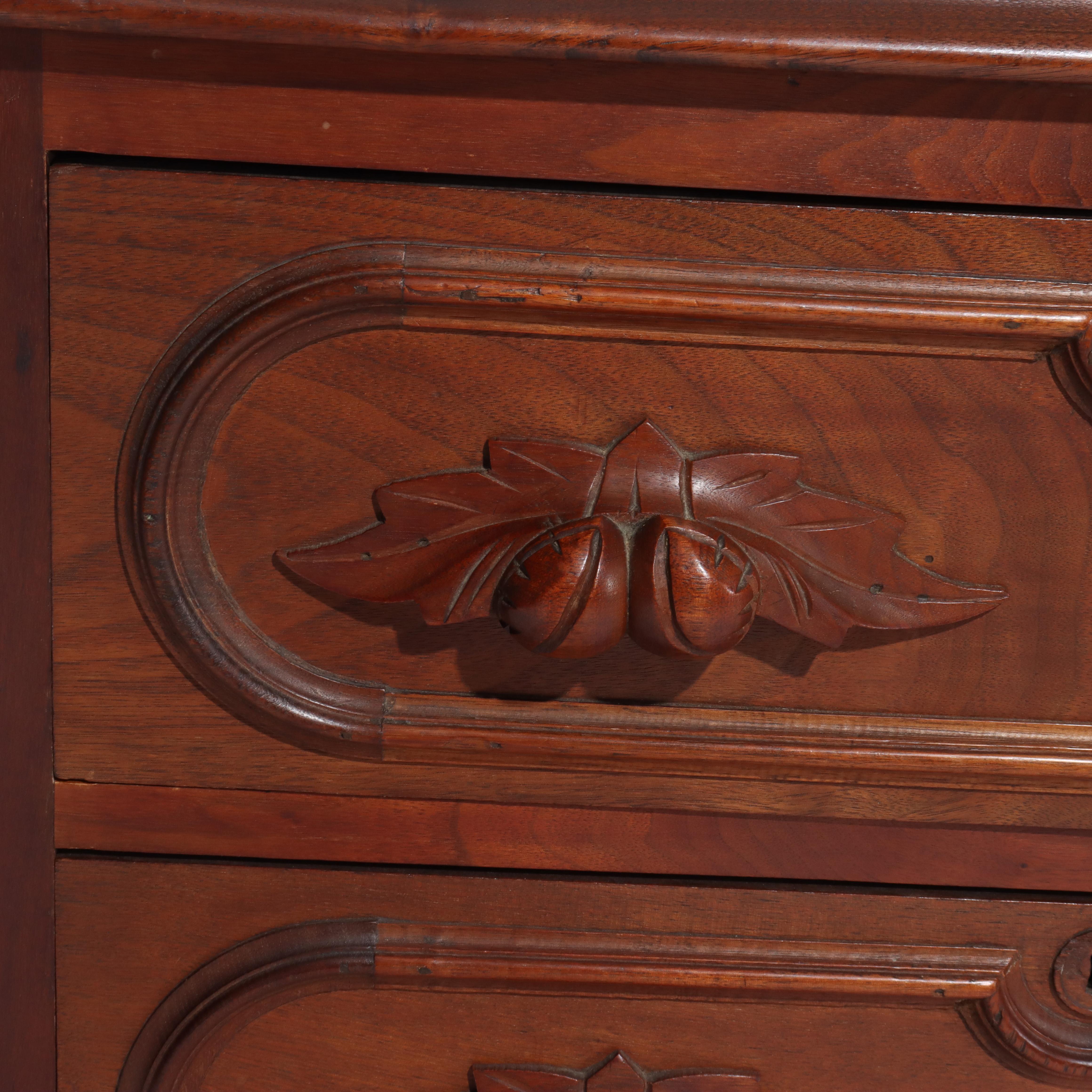 Antique Victorian Chestnut Three Drawer Commode with Carved Pulls C1890 For Sale 1